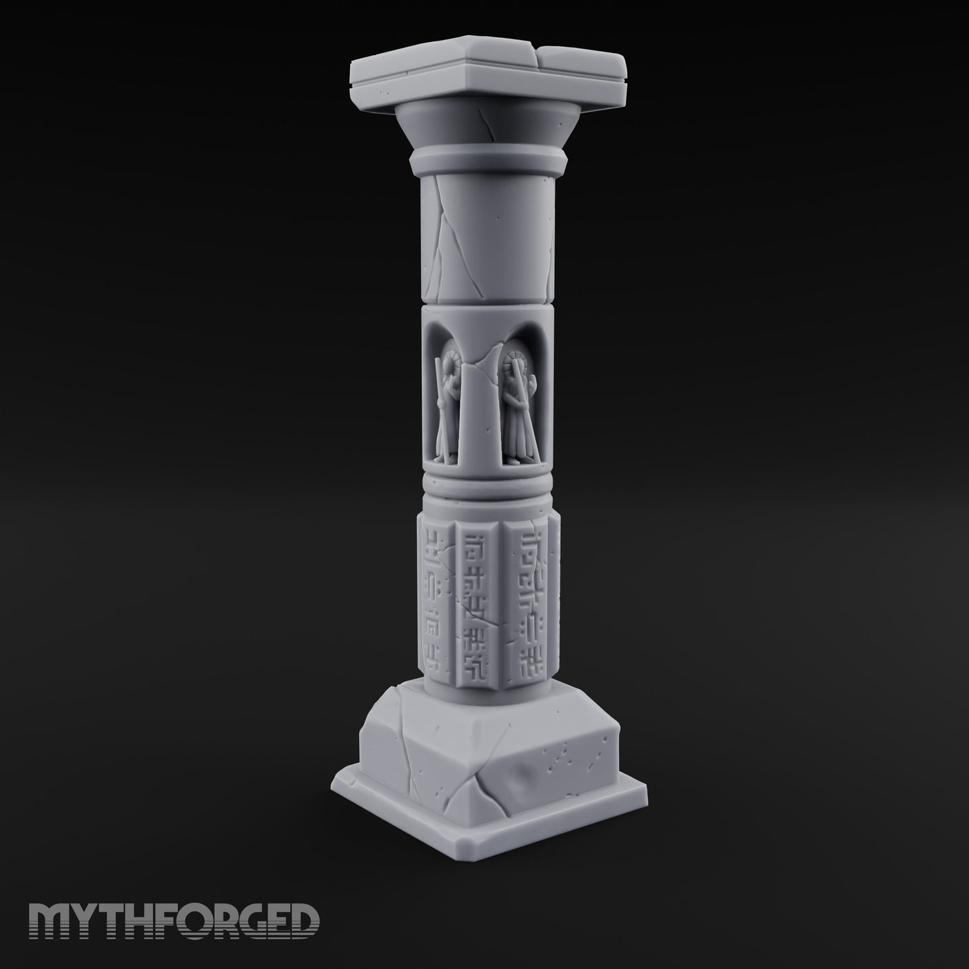 Niche-Carved Script-Paneled Saint Relief Temple Column Miniature for Dungeons and Dragons, Pathfinder or other TTRPGs