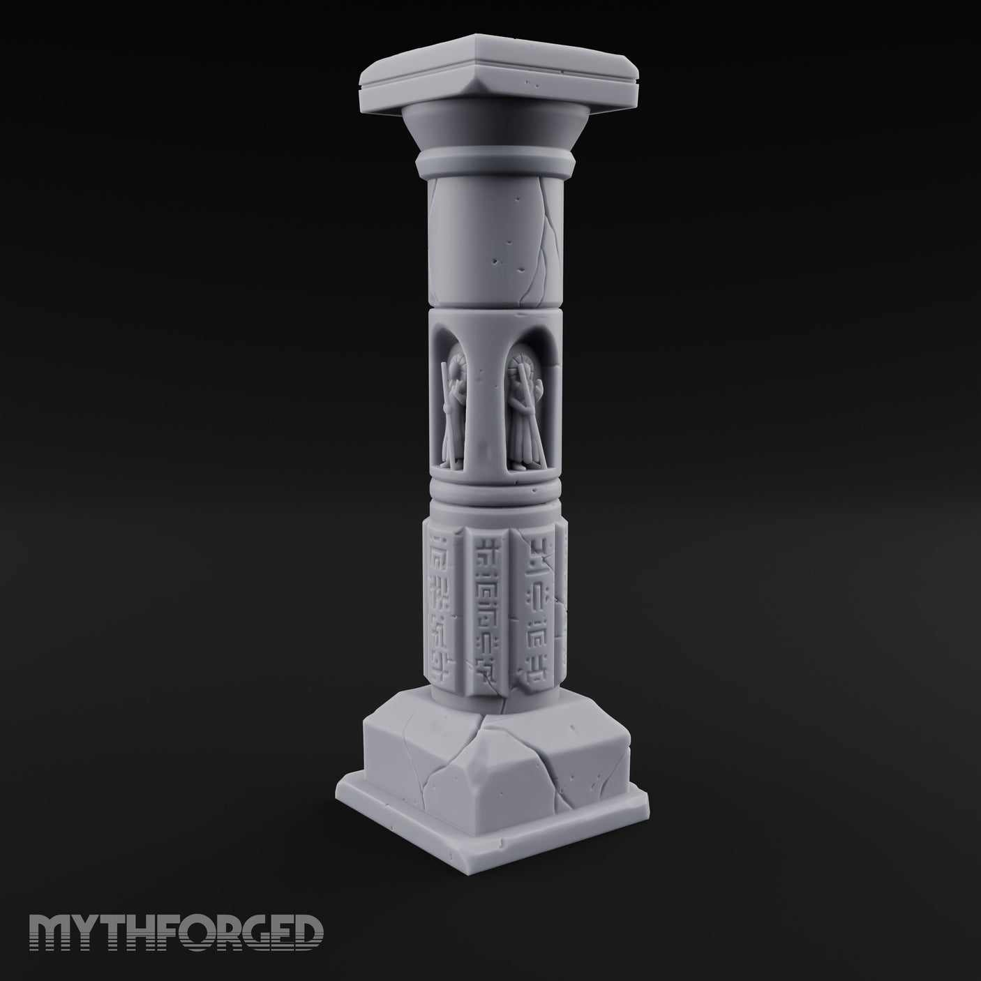 Niche-Carved Script-Paneled Saint Relief Temple Column Miniature for Dungeons and Dragons, Pathfinder or other TTRPGs