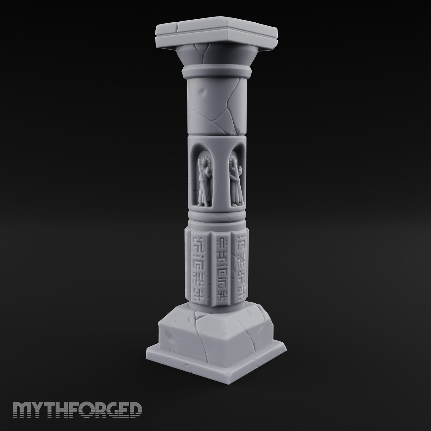 Niche-Carved Script-Paneled Saint Relief Temple Column Miniature for Dungeons and Dragons, Pathfinder or other TTRPGs
