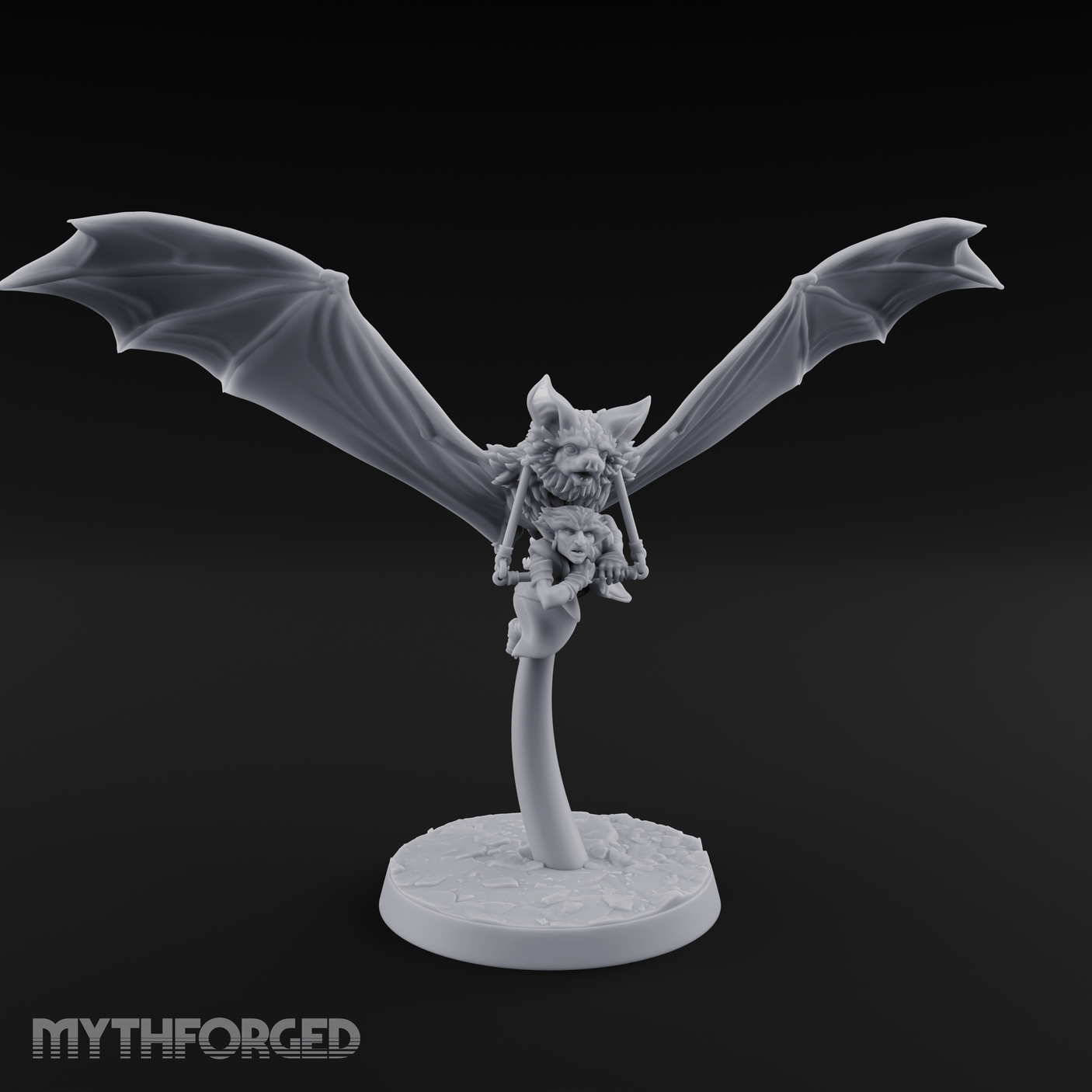 Bat Riding Gnome Courier Miniature for Dungeons and Dragons, Pathfinder or other TTRPGs