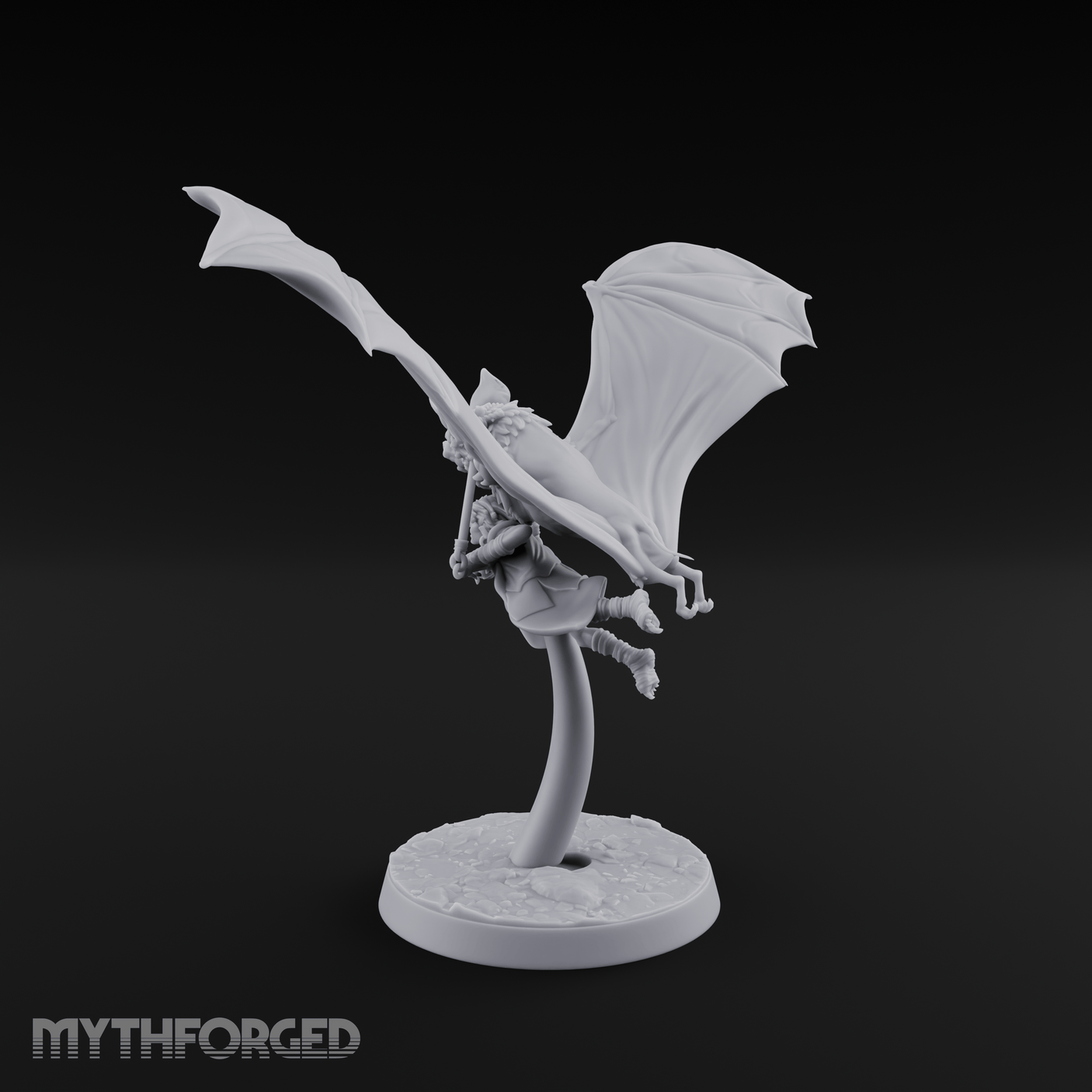 Bat Riding Gnome Courier Miniature for Dungeons and Dragons, Pathfinder or other TTRPGs