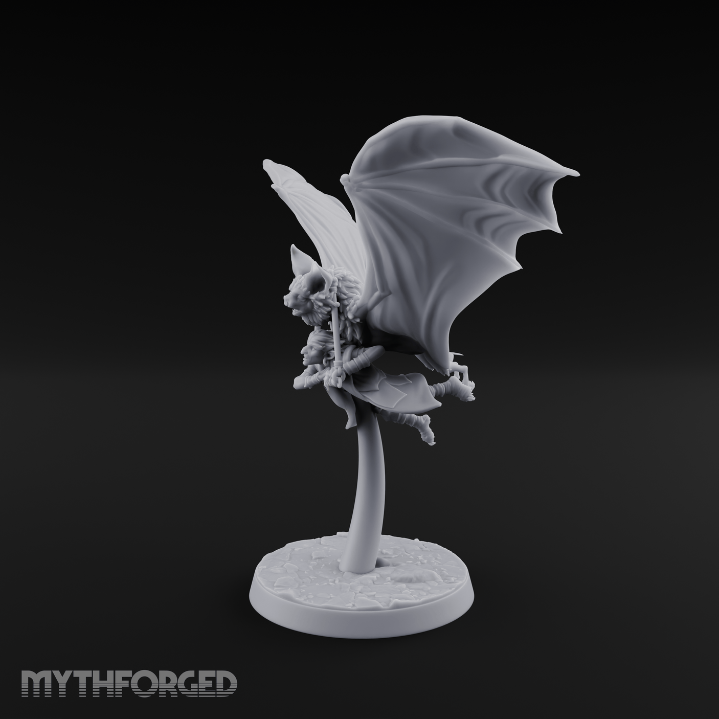 Bat Riding Gnome Courier Miniature for Dungeons and Dragons, Pathfinder or other TTRPGs