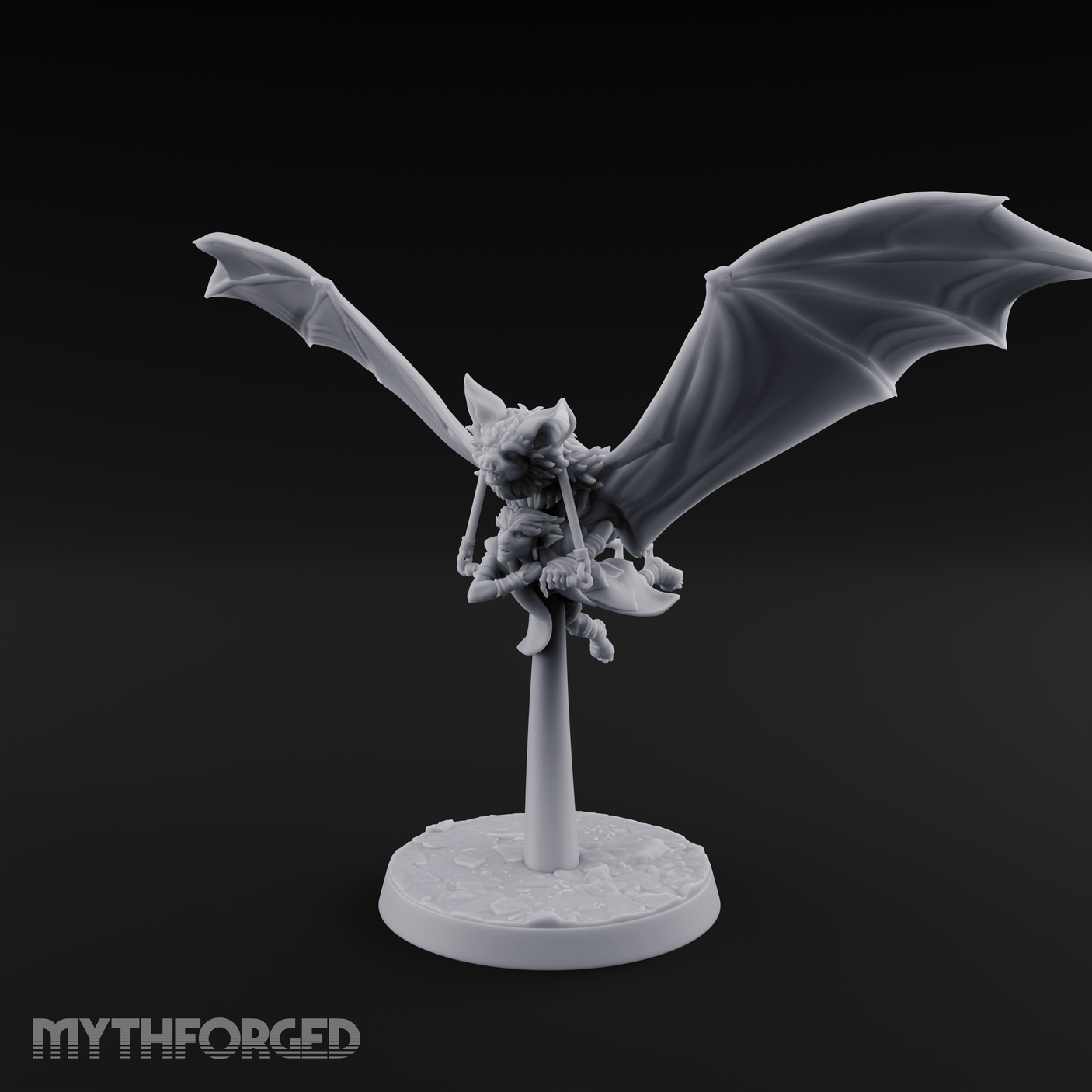 Bat Riding Gnome Courier Miniature for Dungeons and Dragons, Pathfinder or other TTRPGs