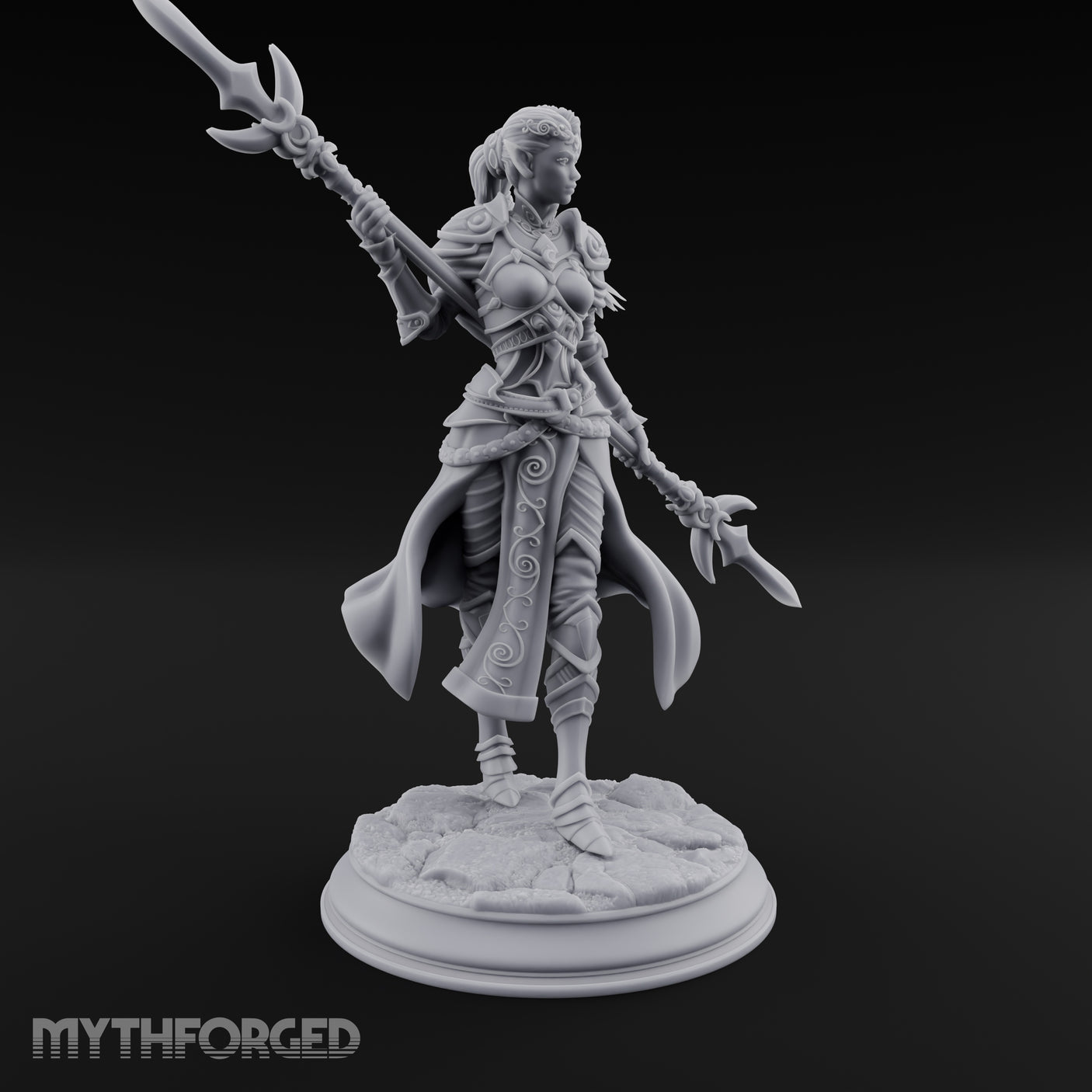 Twirling Double-Ended Elf Spearmaiden Miniature for Dungeons and Dragons, Pathfinder or other TTRPGs