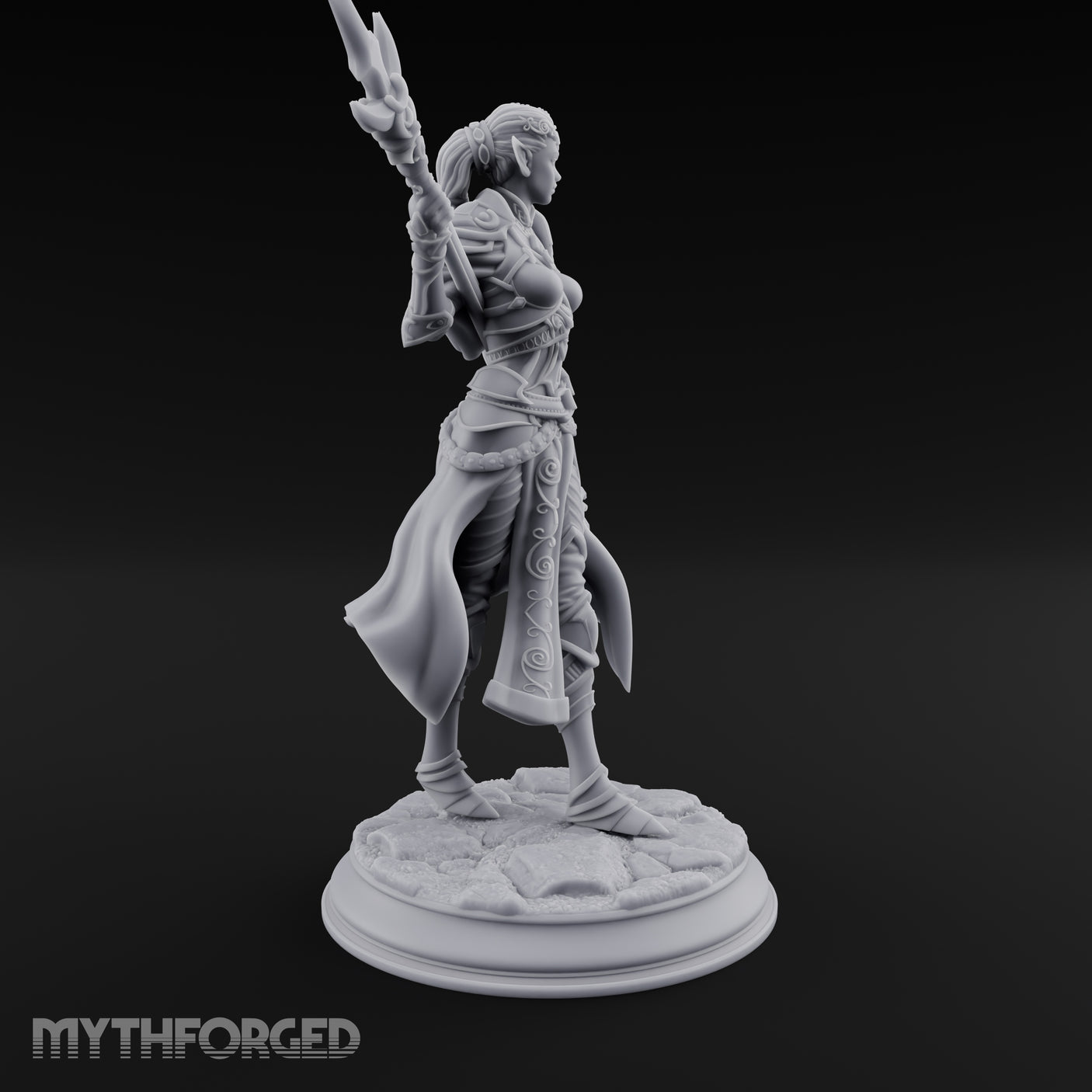 Twirling Double-Ended Elf Spearmaiden Miniature for Dungeons and Dragons, Pathfinder or other TTRPGs