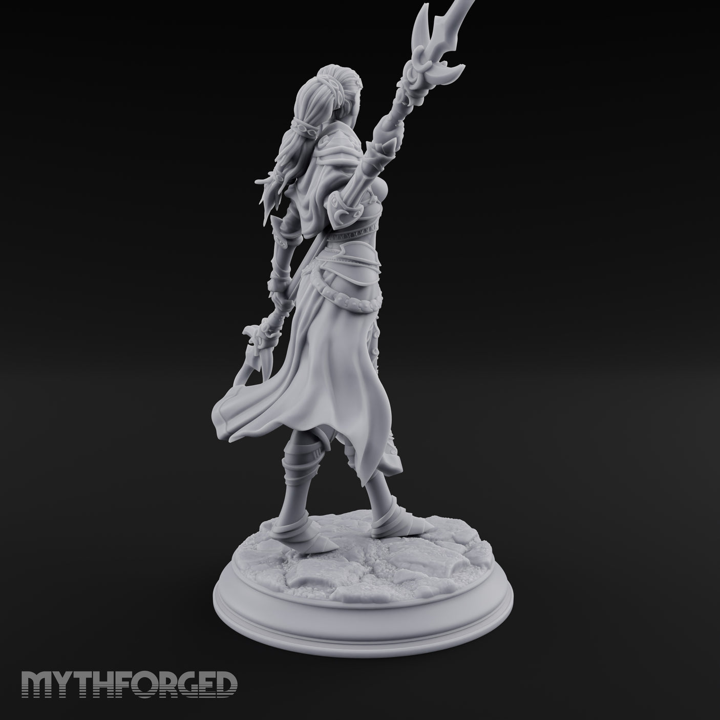 Twirling Double-Ended Elf Spearmaiden Miniature for Dungeons and Dragons, Pathfinder or other TTRPGs