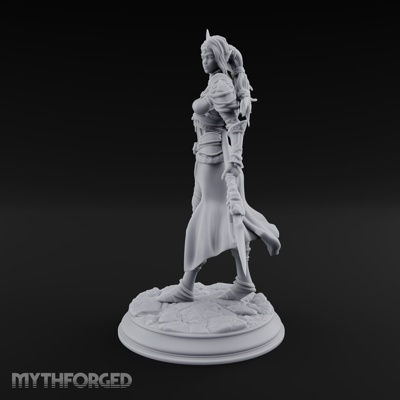 Twirling Double-Ended Elf Spearmaiden Miniature for Dungeons and Dragons, Pathfinder or other TTRPGs