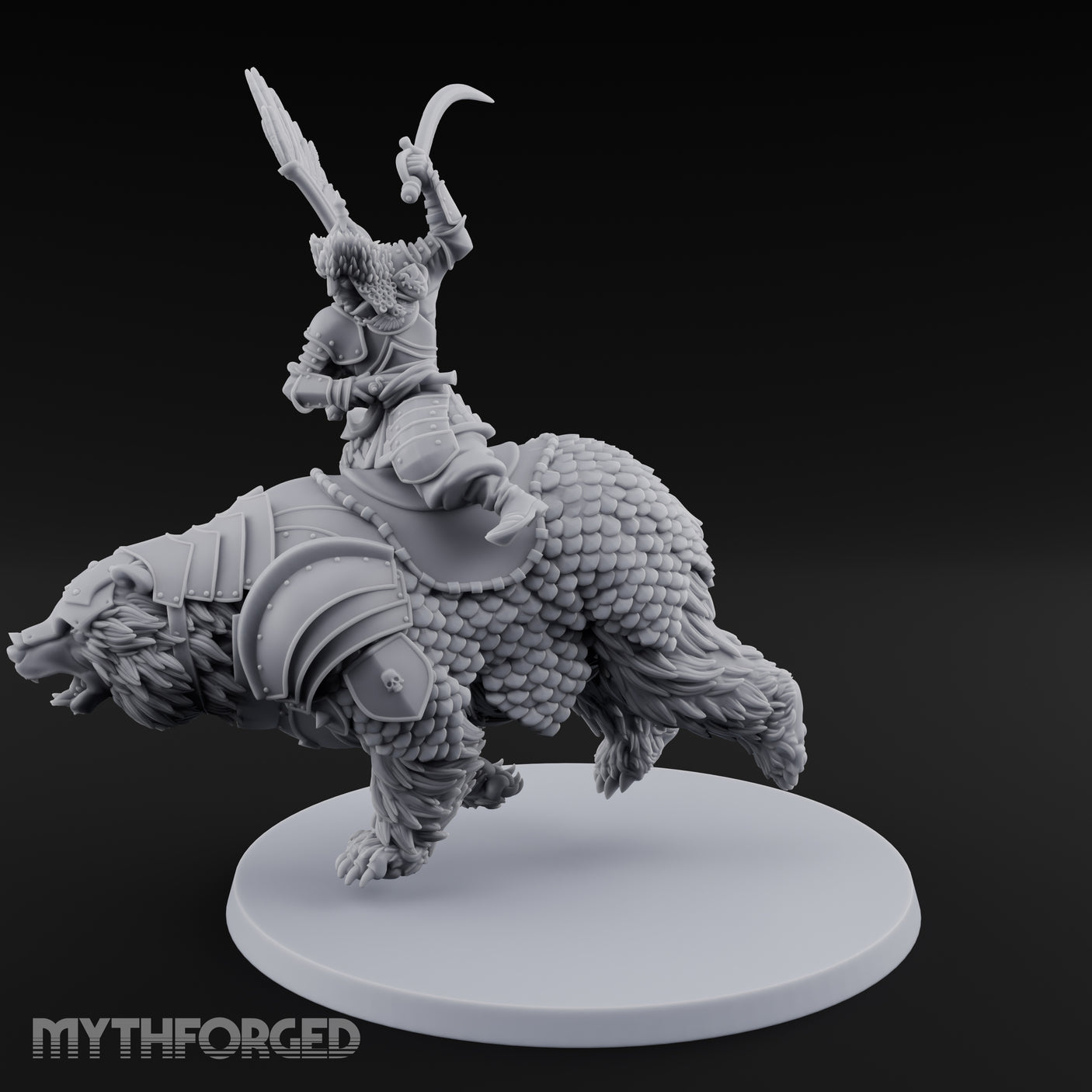 Saber Swinging Noble Bear Rider Miniature for Dungeons and Dragons, Pathfinder or other TTRPGs