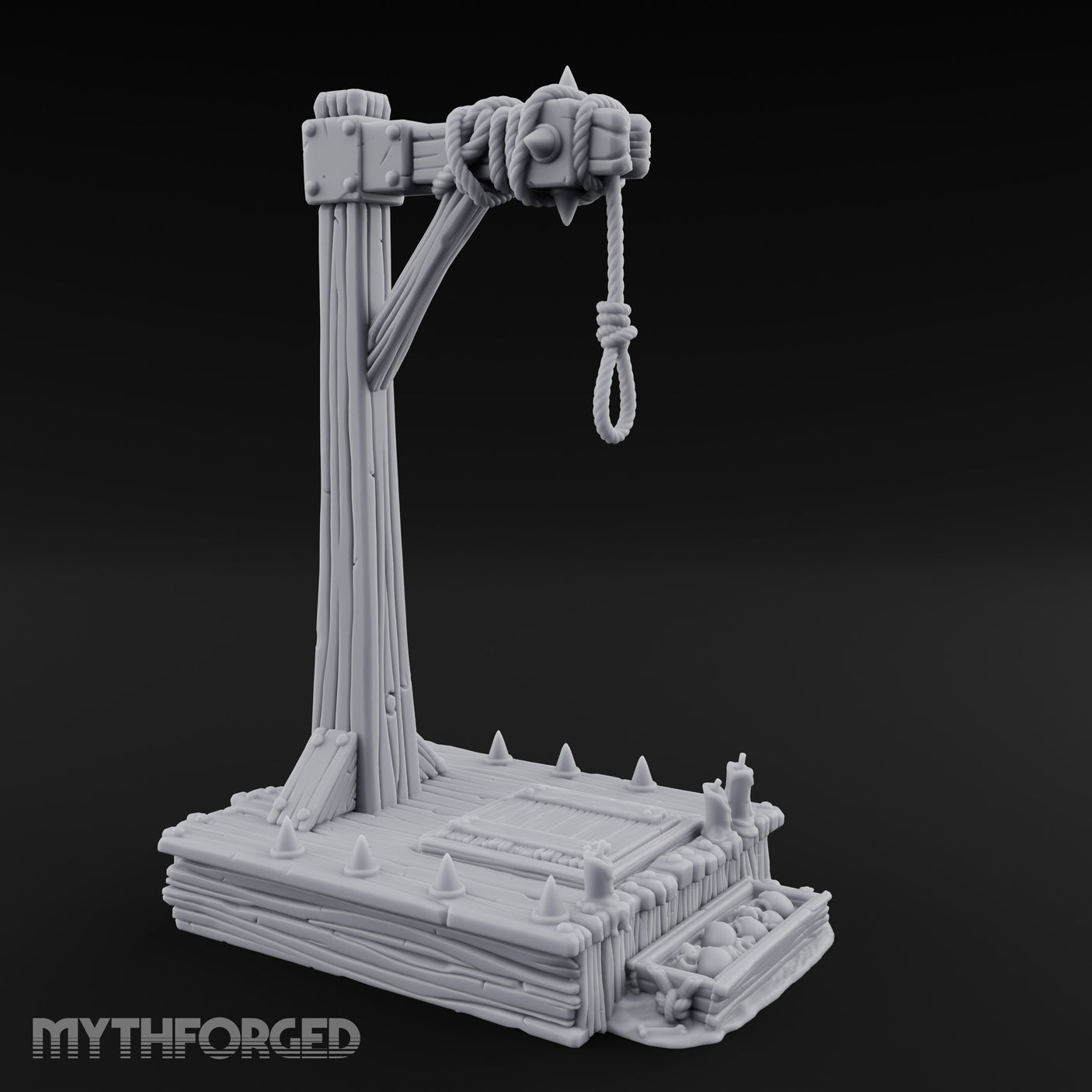 Noose-Hung Spike-Rimmed Execution Gallows Platform Miniature for Dungeons and Dragons, Pathfinder or other TTRPGs