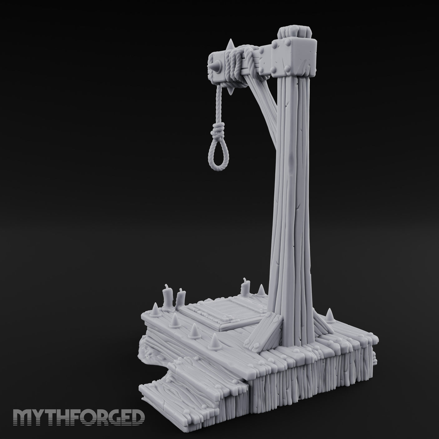 Noose-Hung Spike-Rimmed Execution Gallows Platform Miniature for Dungeons and Dragons, Pathfinder or other TTRPGs