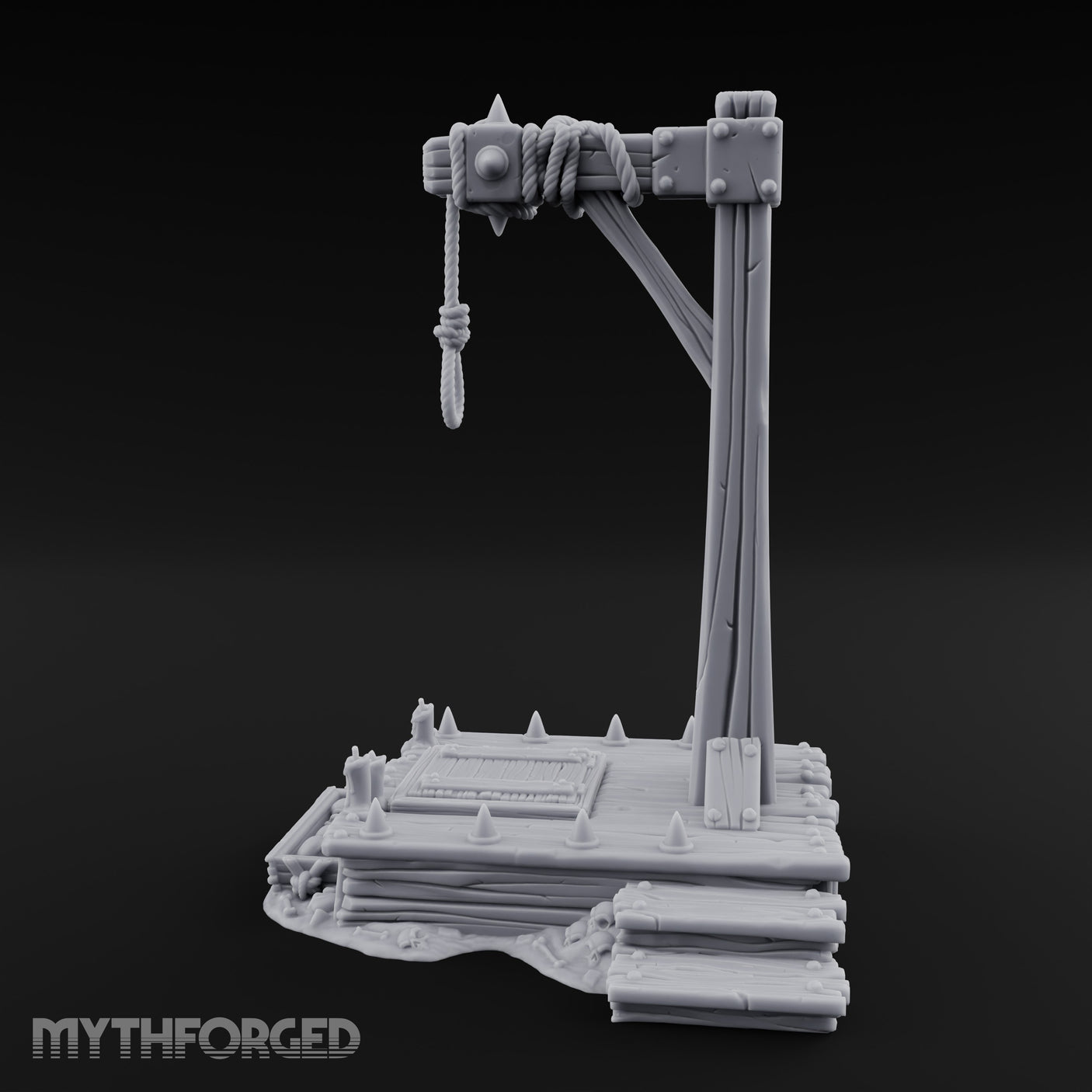 Noose-Hung Spike-Rimmed Execution Gallows Platform Miniature for Dungeons and Dragons, Pathfinder or other TTRPGs