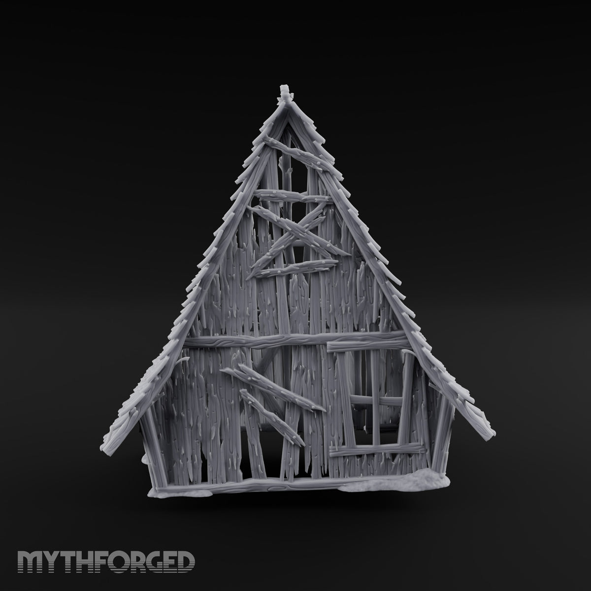 Hayloft Gone Hollow Ruined A-Frame Wooden Barn with Double Doors and Open Loft