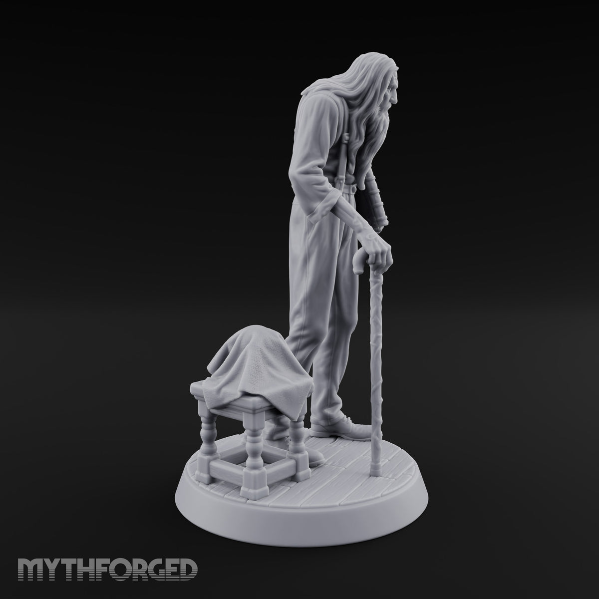 Scowling Over His Secrets Human Elder with Cane