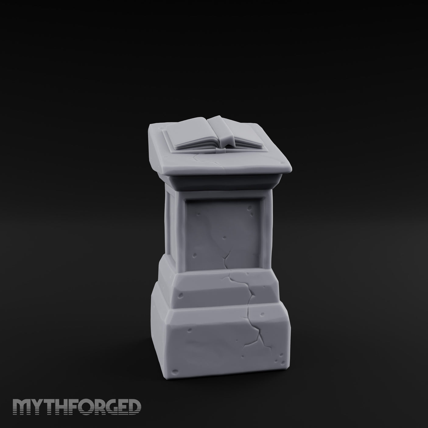 Open-Book Fracture-Lined Stone Lectern Pedestal Miniature for Dungeons and Dragons, Pathfinder or other TTRPGs