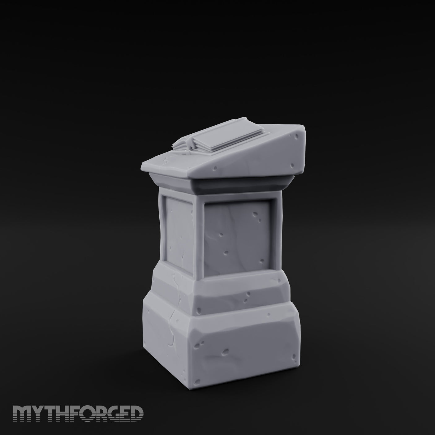Open-Book Fracture-Lined Stone Lectern Pedestal Miniature for Dungeons and Dragons, Pathfinder or other TTRPGs