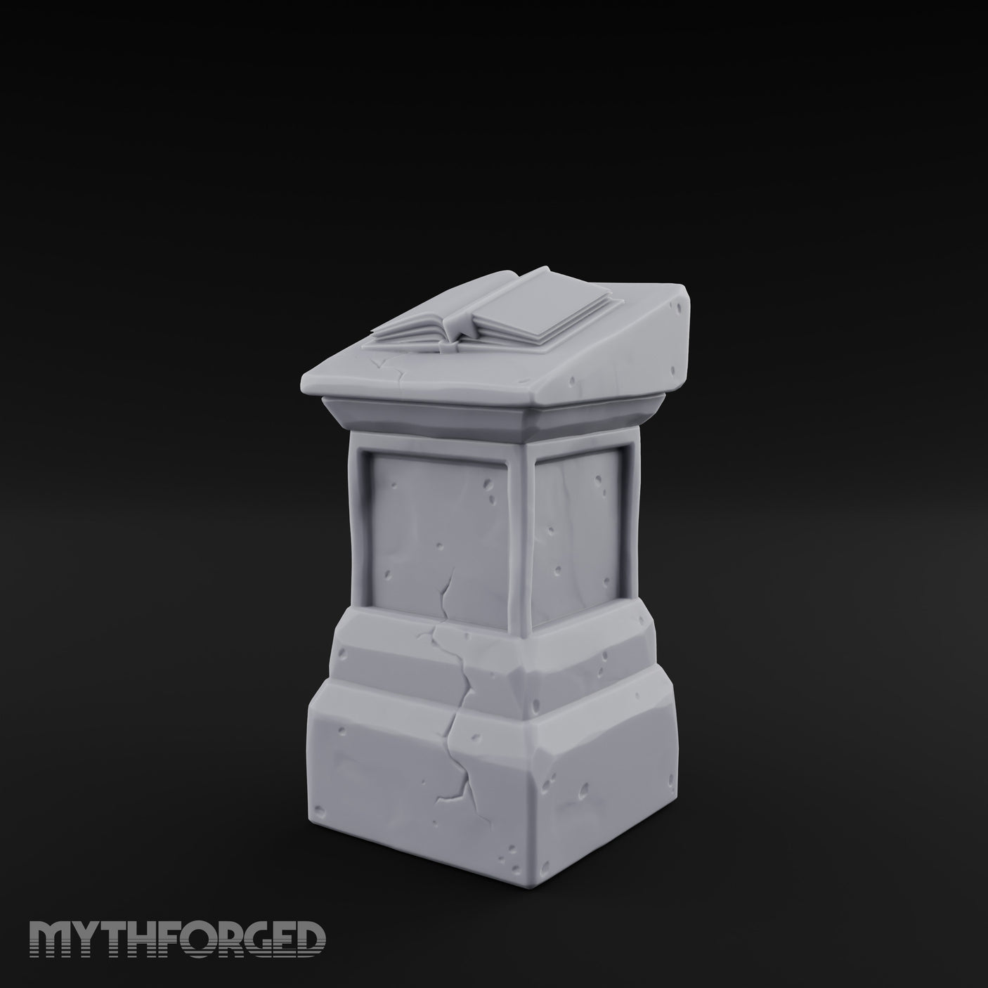 Open-Book Fracture-Lined Stone Lectern Pedestal Miniature for Dungeons and Dragons, Pathfinder or other TTRPGs