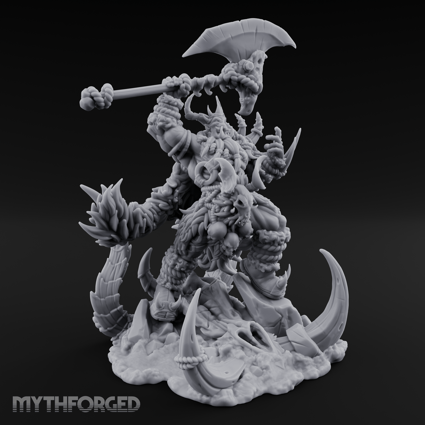 Tusks Bared Axe Raised Orc Warchief Miniature for Dungeons and Dragons, Pathfinder or other TTRPGs