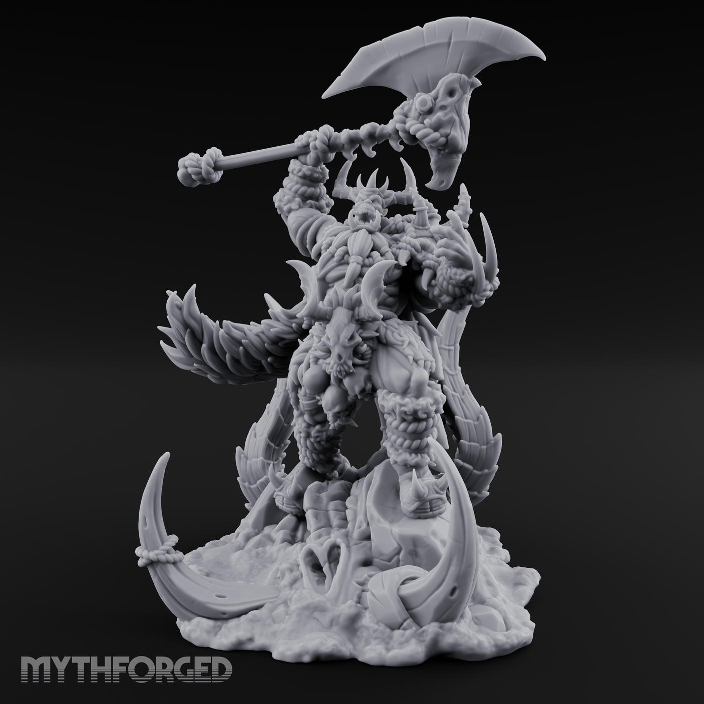 Tusks Bared Axe Raised Orc Warchief Miniature for Dungeons and Dragons, Pathfinder or other TTRPGs