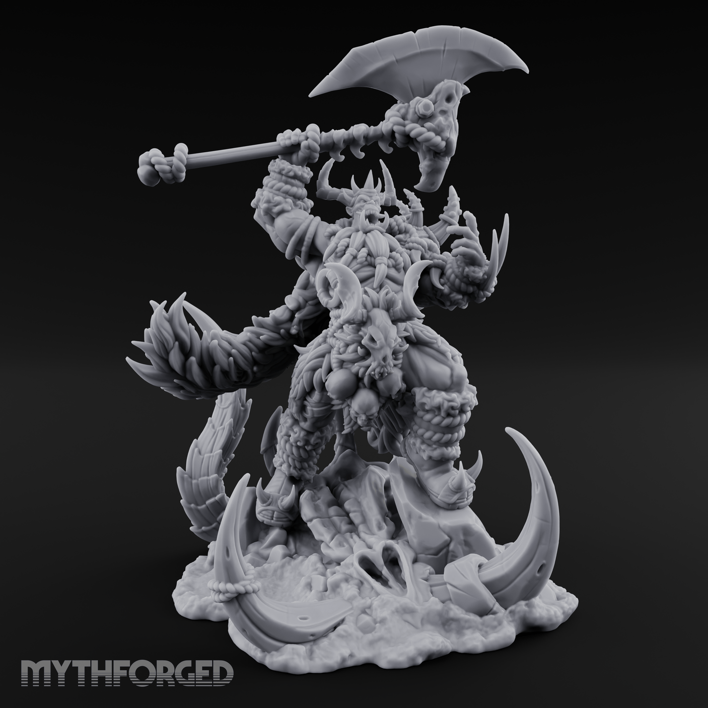 Tusks Bared Axe Raised Orc Warchief Miniature for Dungeons and Dragons, Pathfinder or other TTRPGs