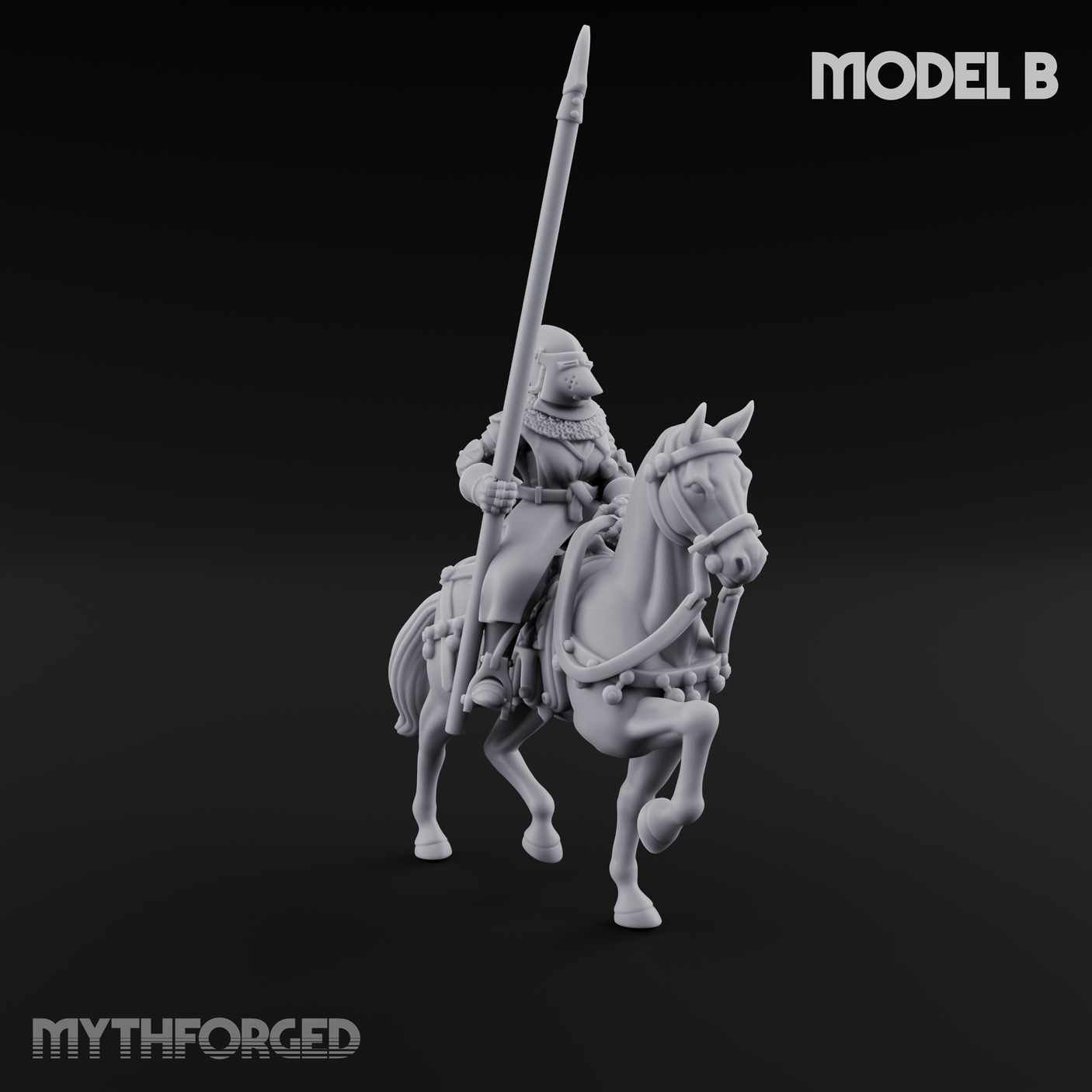 Charging Forward Mounted Human Lancers Miniature for Dungeons and Dragons, Pathfinder or other TTRPGs