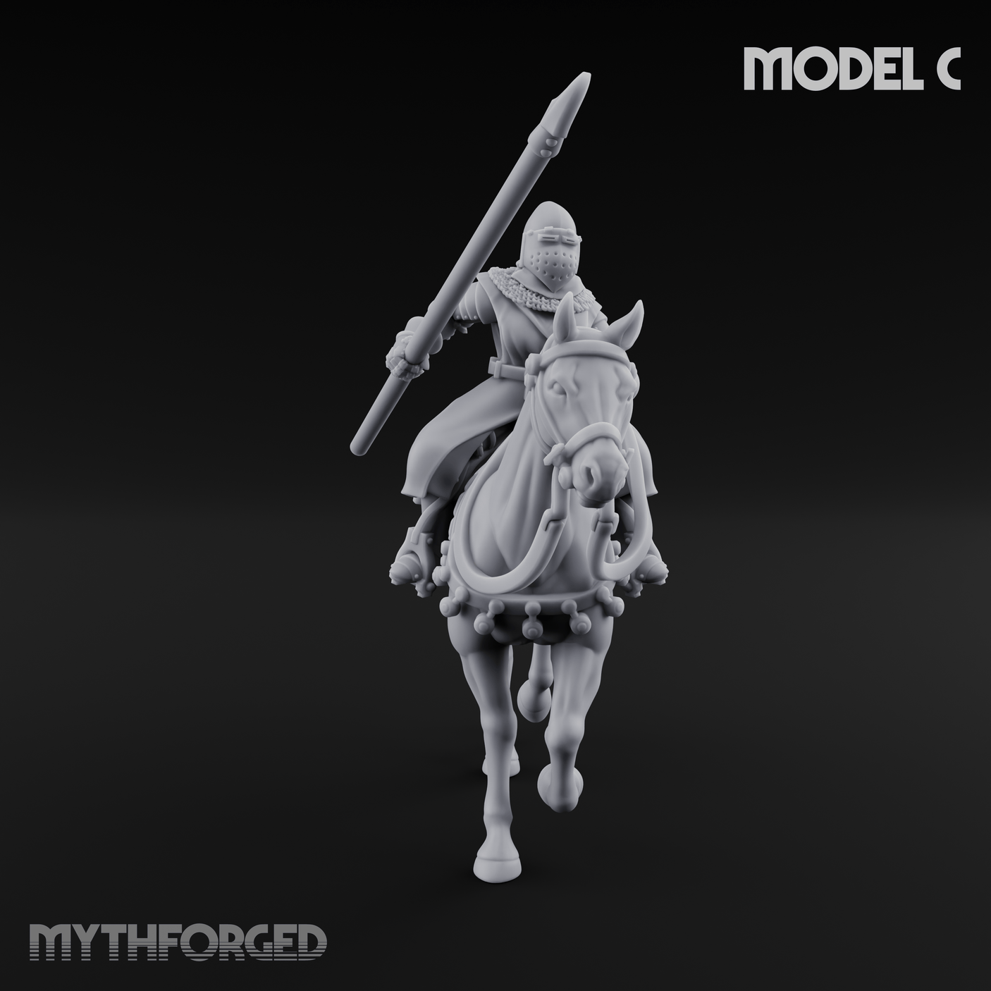 Charging Forward Mounted Human Lancers Miniature for Dungeons and Dragons, Pathfinder or other TTRPGs
