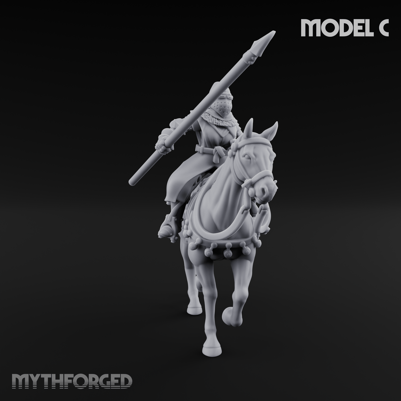 Charging Forward Mounted Human Lancers Miniature for Dungeons and Dragons, Pathfinder or other TTRPGs