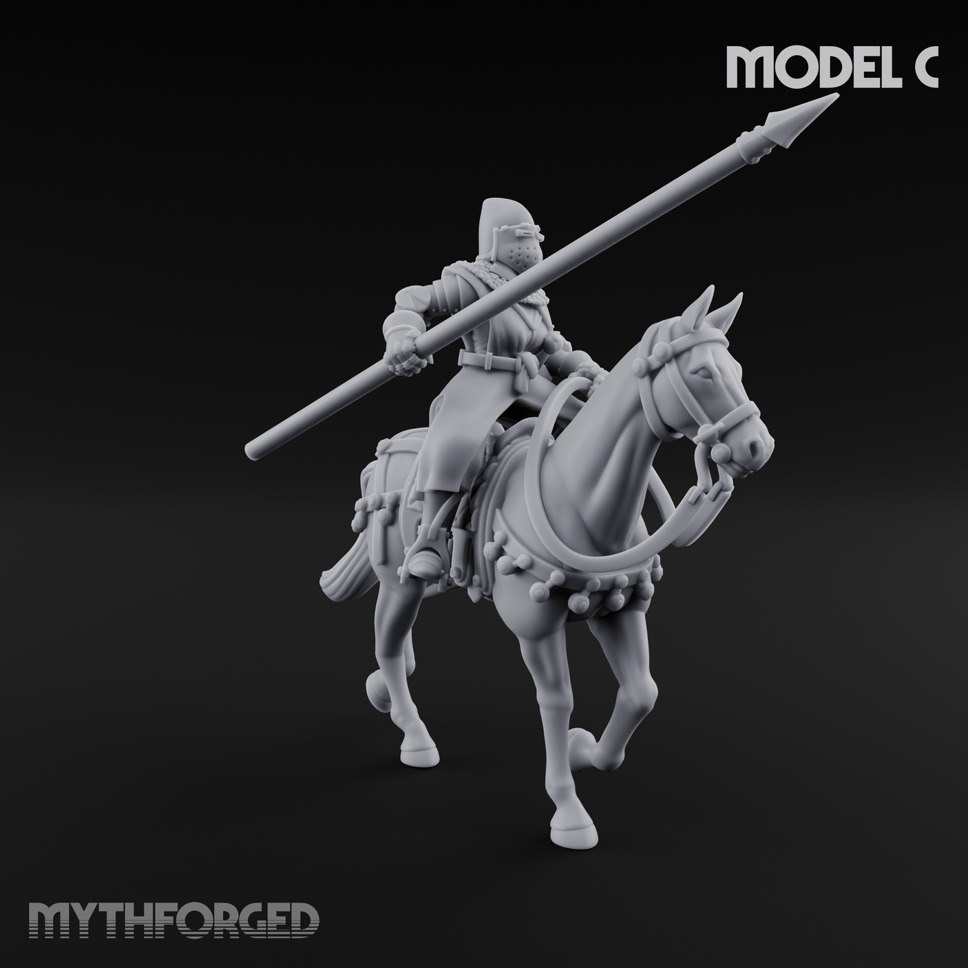 Charging Forward Mounted Human Lancers Miniature for Dungeons and Dragons, Pathfinder or other TTRPGs