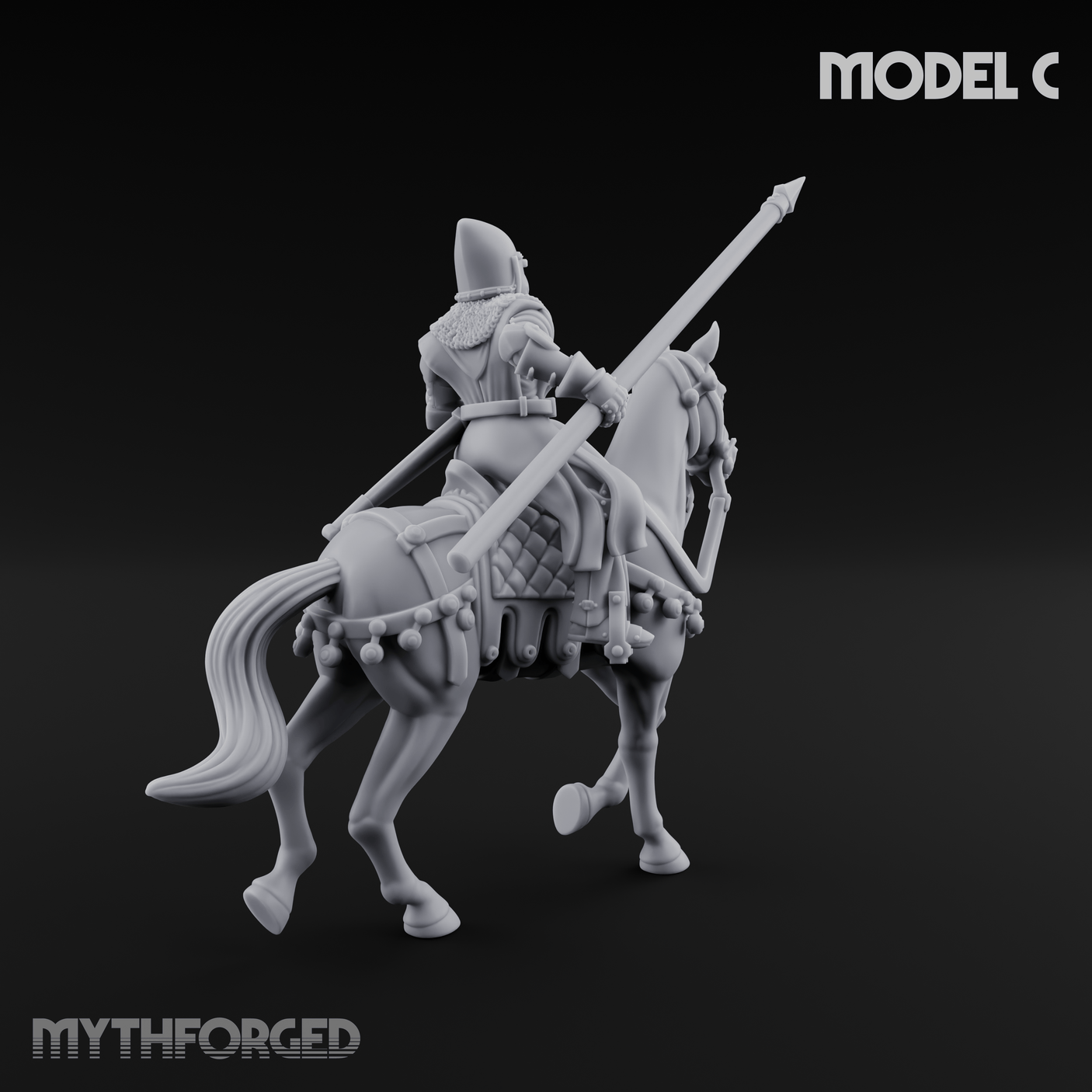 Charging Forward Mounted Human Lancers C Miniature for Dungeons and Dragons, Pathfinder or other TTRPGs