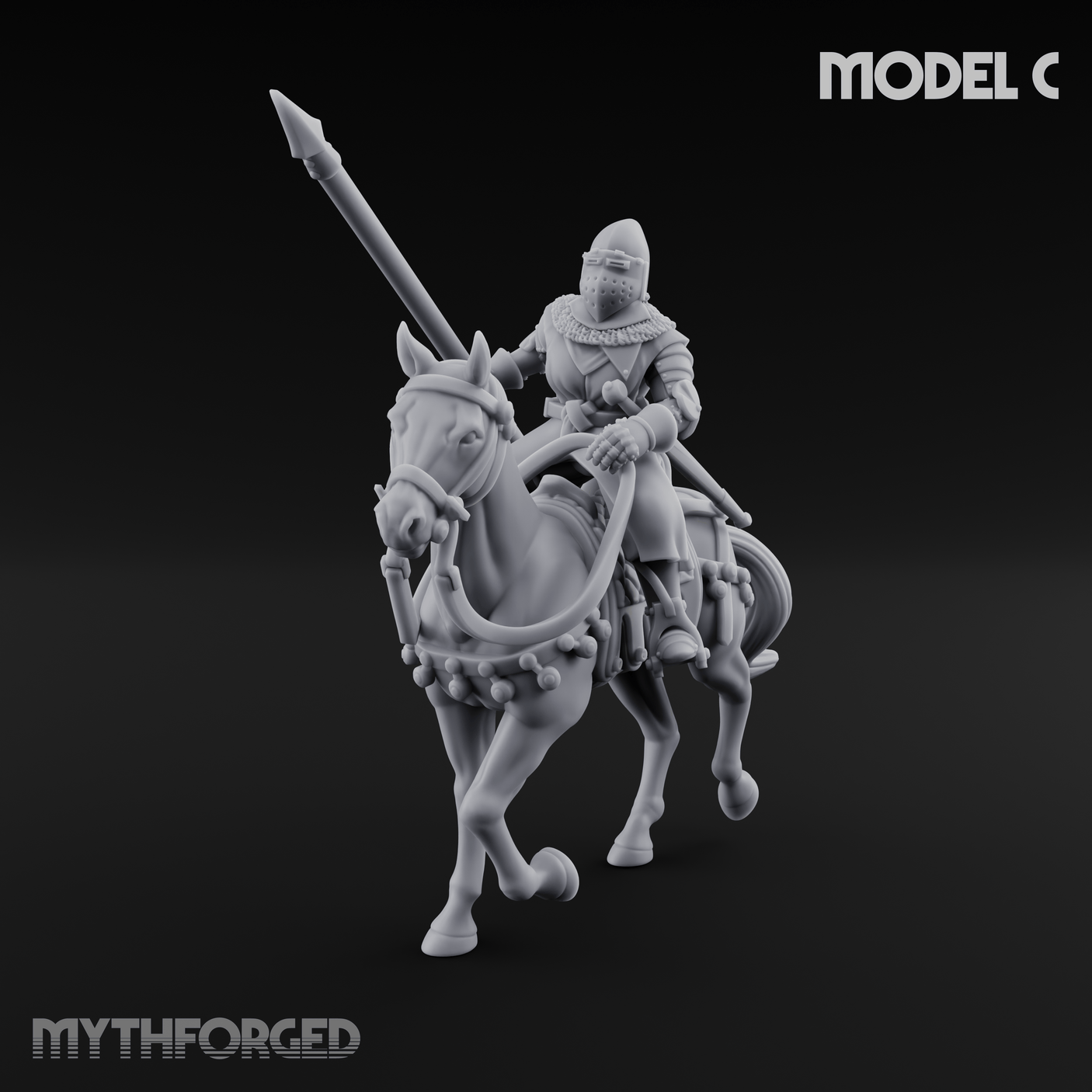 Charging Forward Mounted Human Lancers C Miniature for Dungeons and Dragons, Pathfinder or other TTRPGs