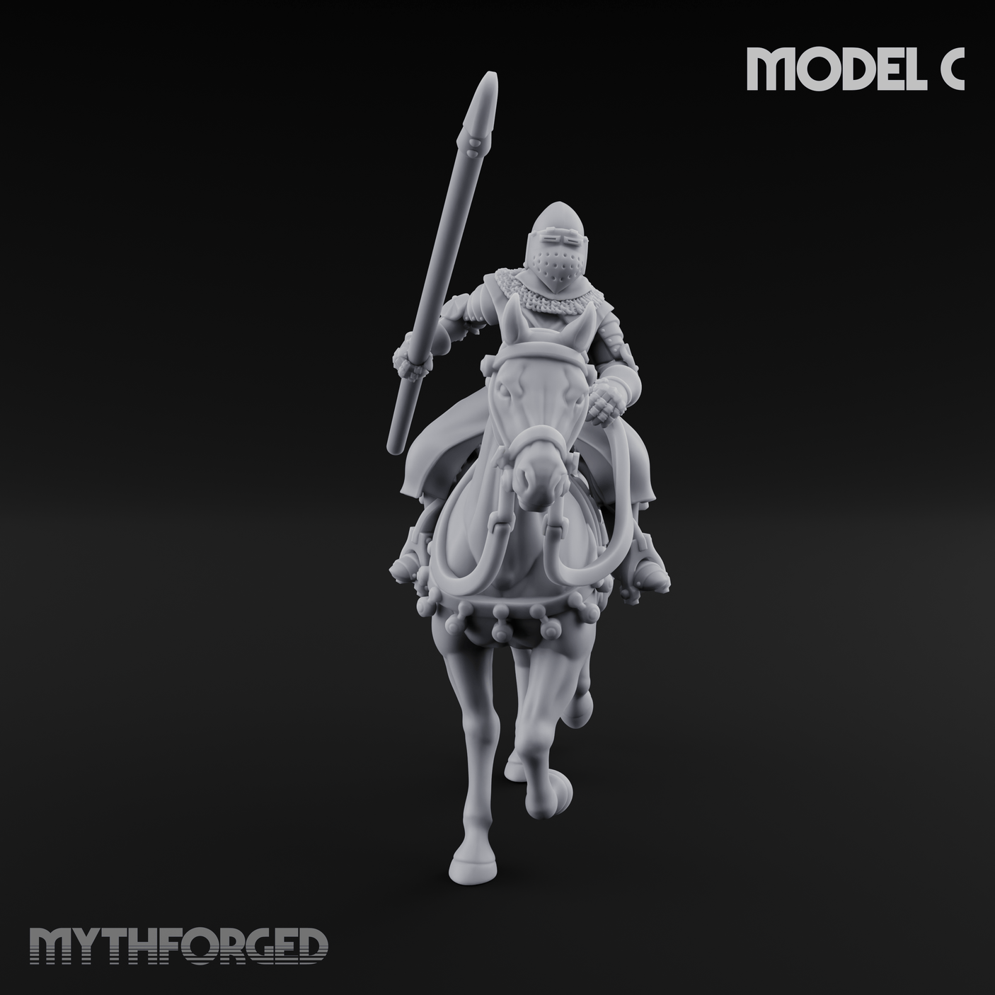 Charging Forward Mounted Human Lancers C Miniature for Dungeons and Dragons, Pathfinder or other TTRPGs