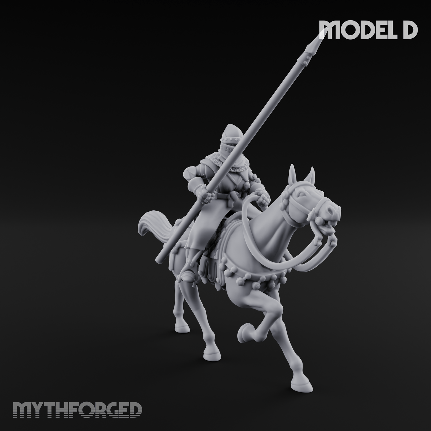 Charging Forward Mounted Human Lancers Miniature for Dungeons and Dragons, Pathfinder or other TTRPGs