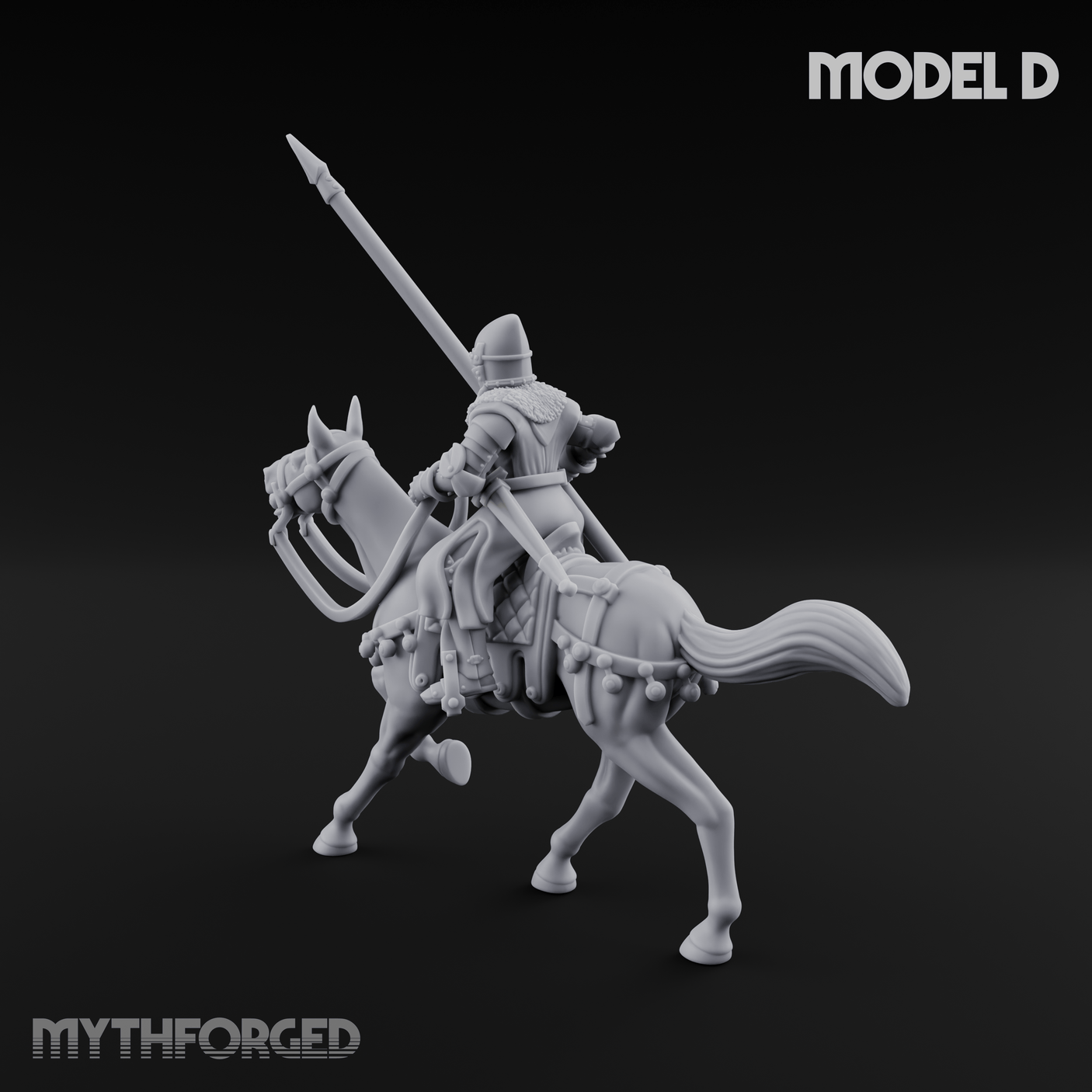 Charging Forward Mounted Human Lancers D Miniature for Dungeons and Dragons, Pathfinder or other TTRPGs