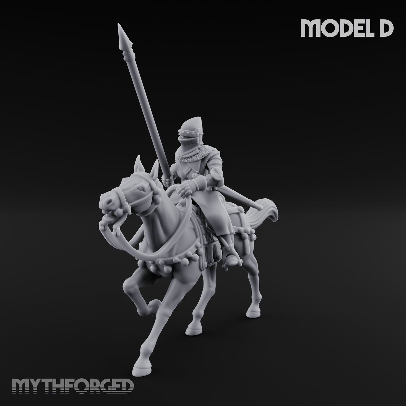 Charging Forward Mounted Human Lancers D Miniature for Dungeons and Dragons, Pathfinder or other TTRPGs