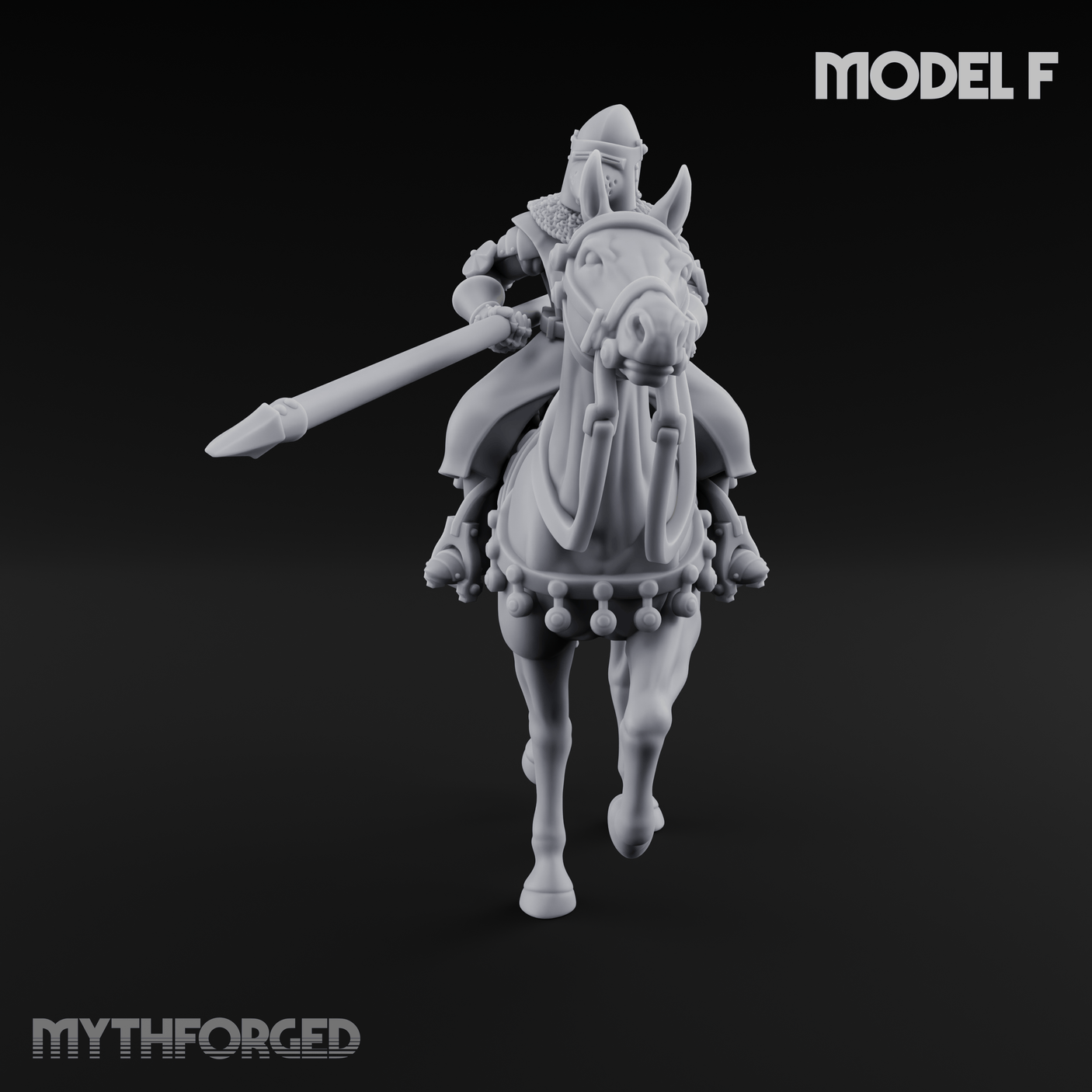 Charging Forward Mounted Human Lancers Miniature for Dungeons and Dragons, Pathfinder or other TTRPGs