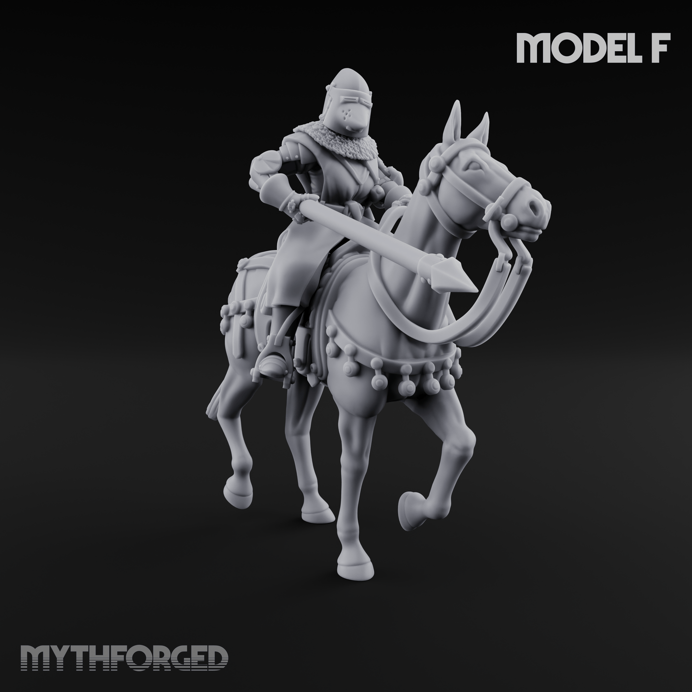 Charging Forward Mounted Human Lancers Miniature for Dungeons and Dragons, Pathfinder or other TTRPGs