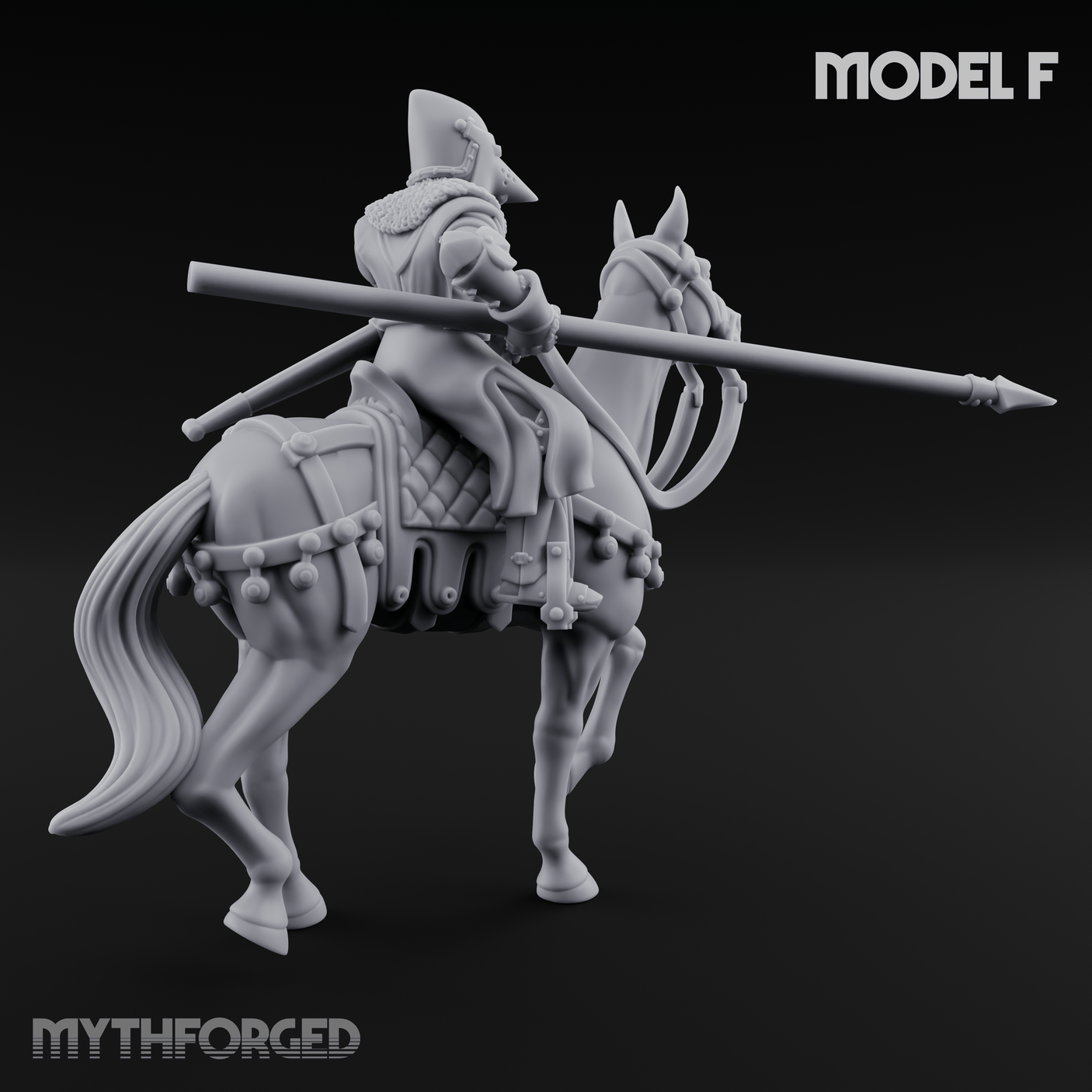 Charging Forward Mounted Human Lancers F Miniature for Dungeons and Dragons, Pathfinder or other TTRPGs