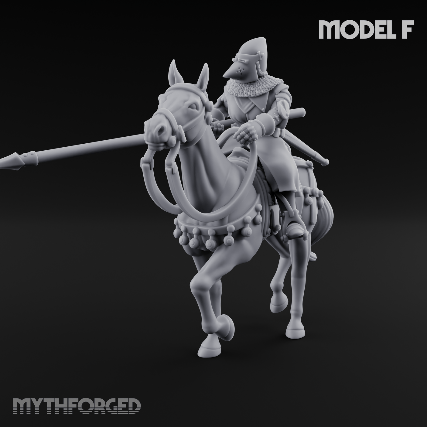 Charging Forward Mounted Human Lancers F Miniature for Dungeons and Dragons, Pathfinder or other TTRPGs