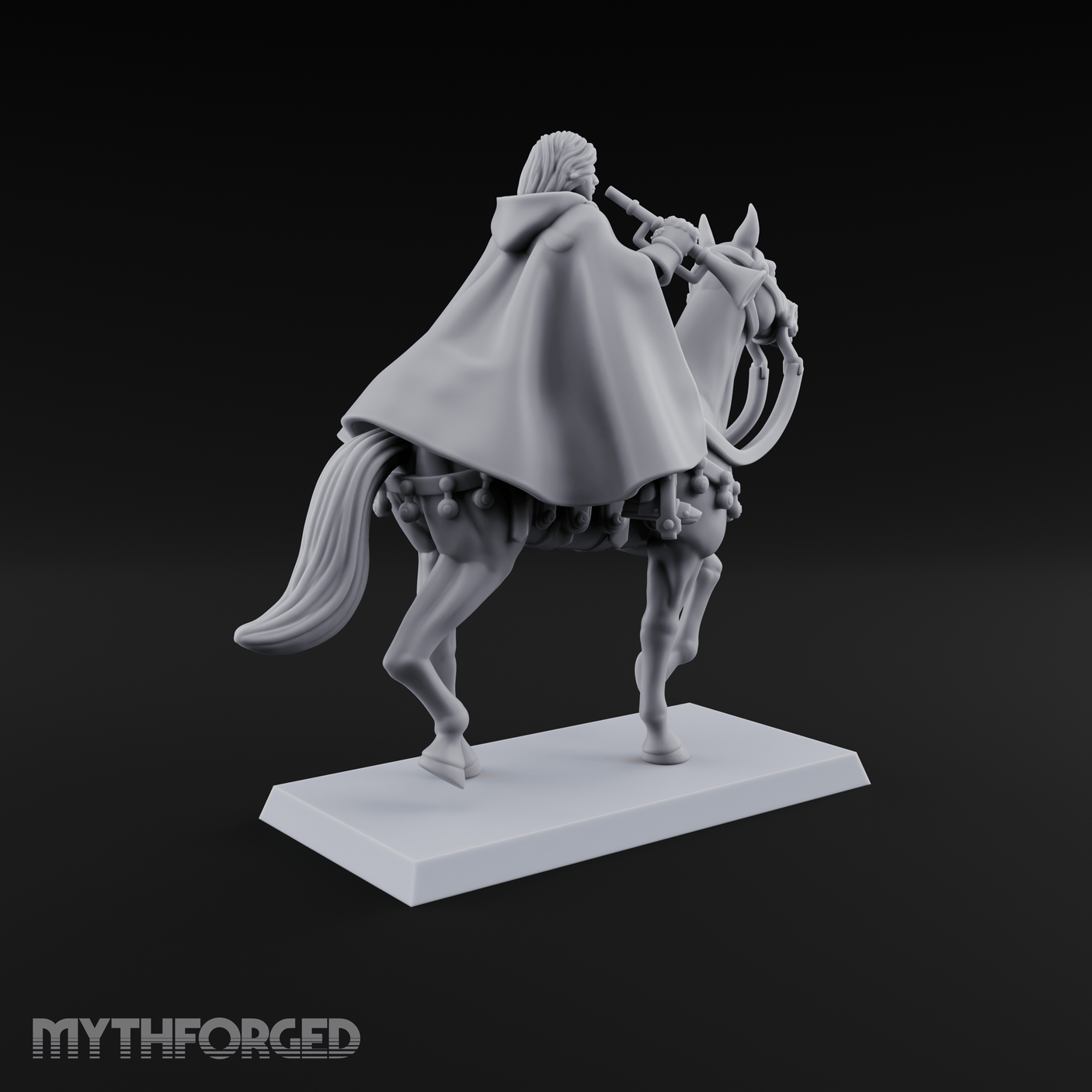 Trumpet Blaring Mounted Human Musician Miniature for Dungeons and Dragons, Pathfinder or other TTRPGs