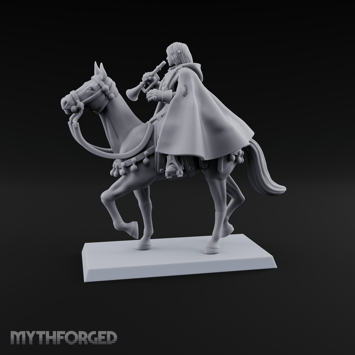 Trumpet Blaring Mounted Human Musician Miniature for Dungeons and Dragons, Pathfinder or other TTRPGs