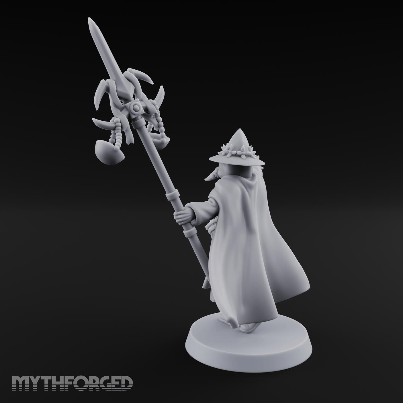 Staff Held High Human Wizard Miniature for Dungeons and Dragons, Pathfinder or other TTRPGs