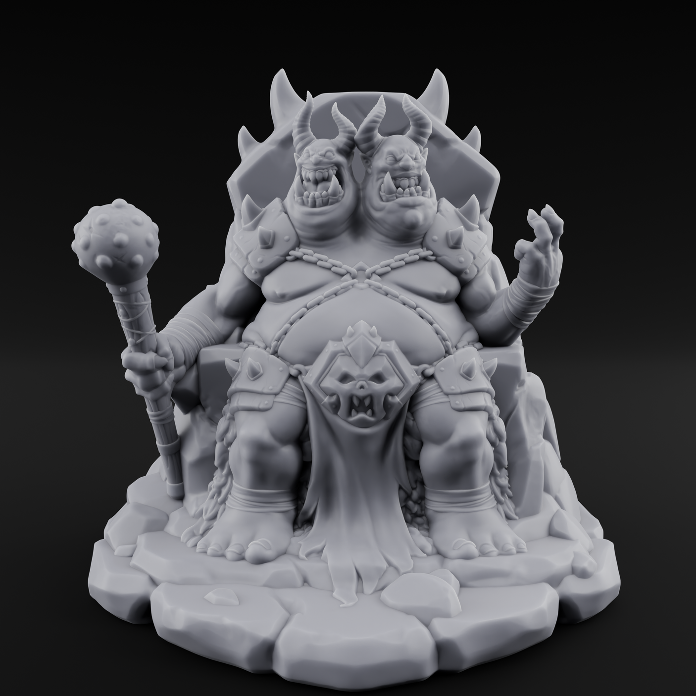 Throne Slouching Ettin Demon King Miniature for Dungeons and Dragons, Pathfinder or other TTRPGs