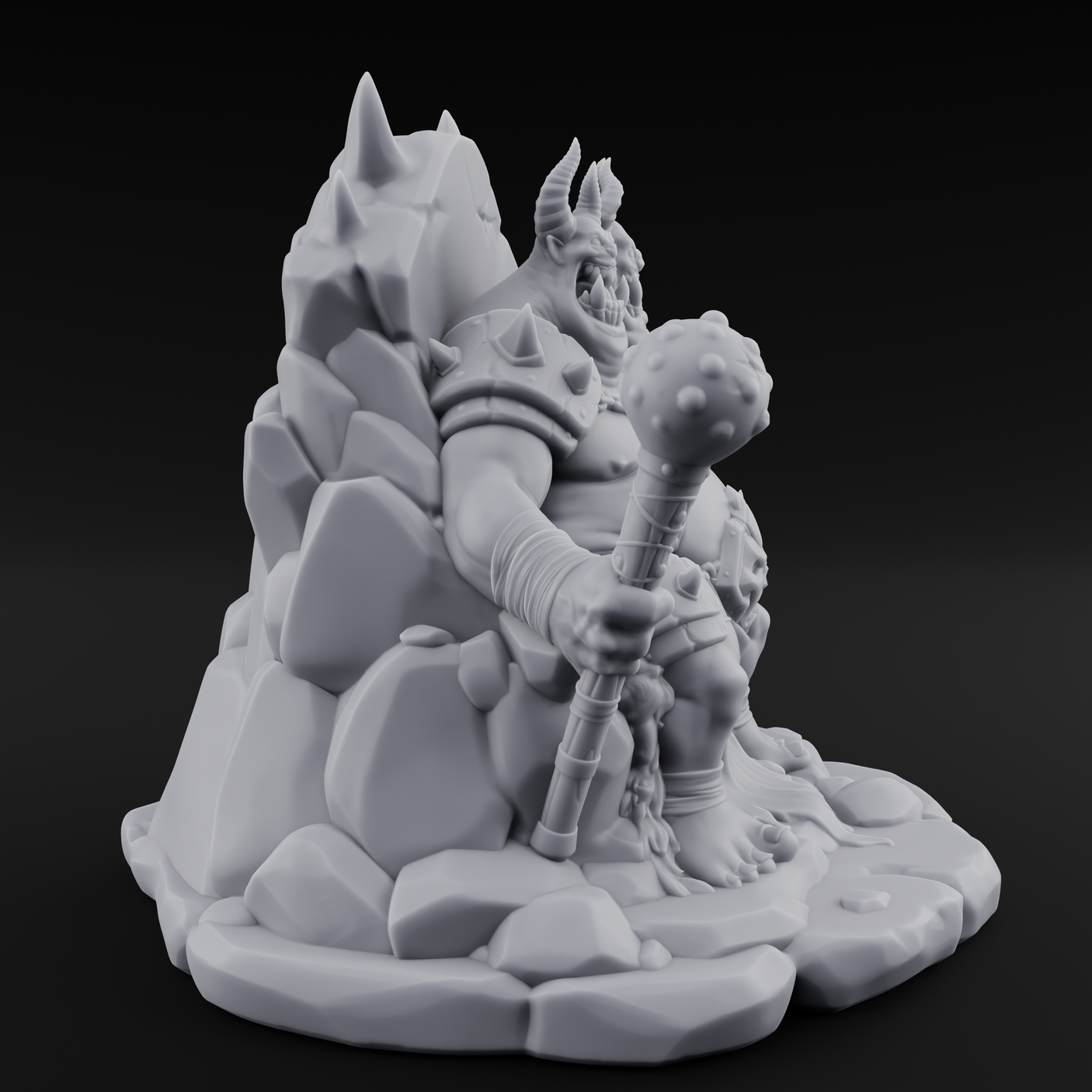 Throne Slouching Ettin Demon King Miniature for Dungeons and Dragons, Pathfinder or other TTRPGs