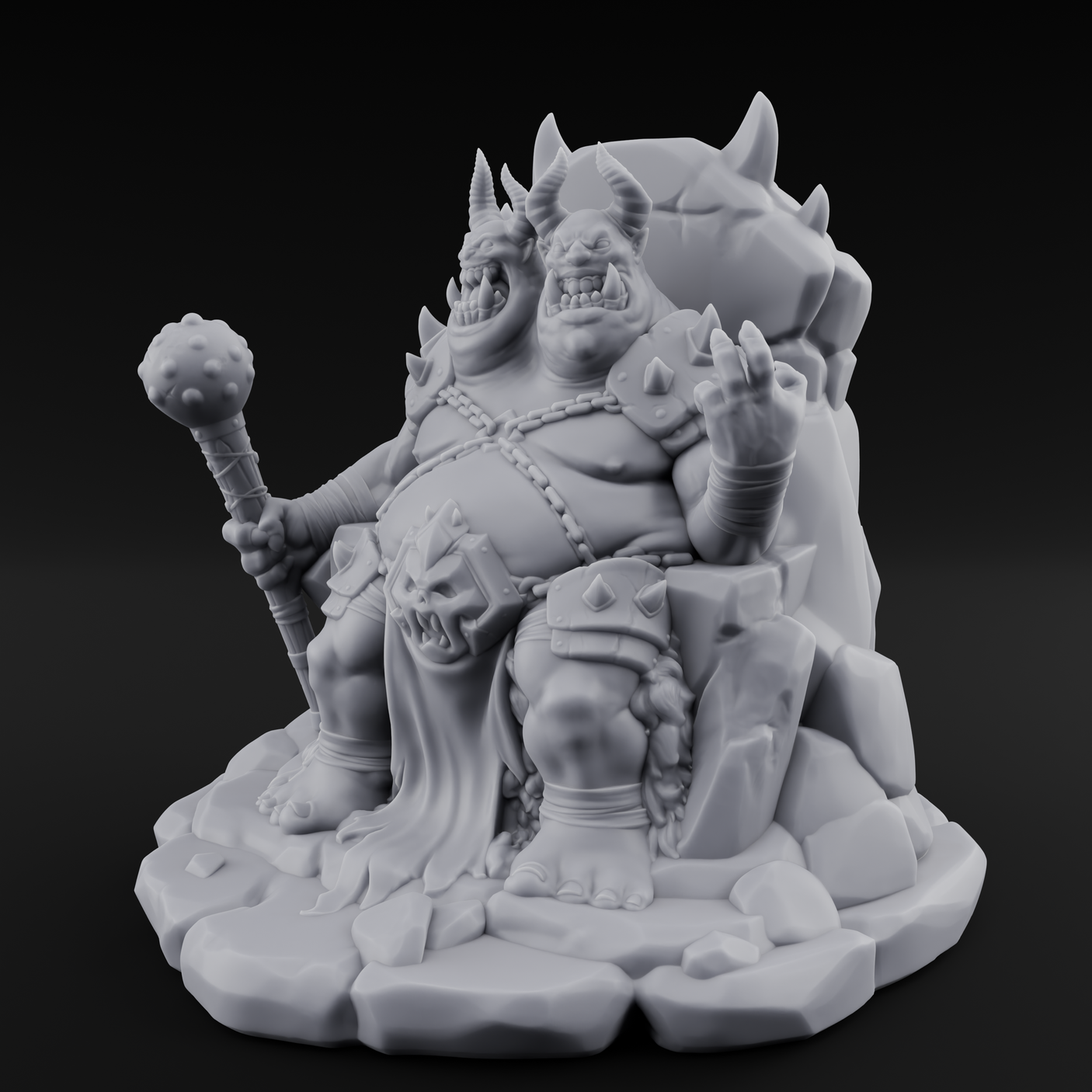 Throne Slouching Ettin Demon King Miniature for Dungeons and Dragons, Pathfinder or other TTRPGs