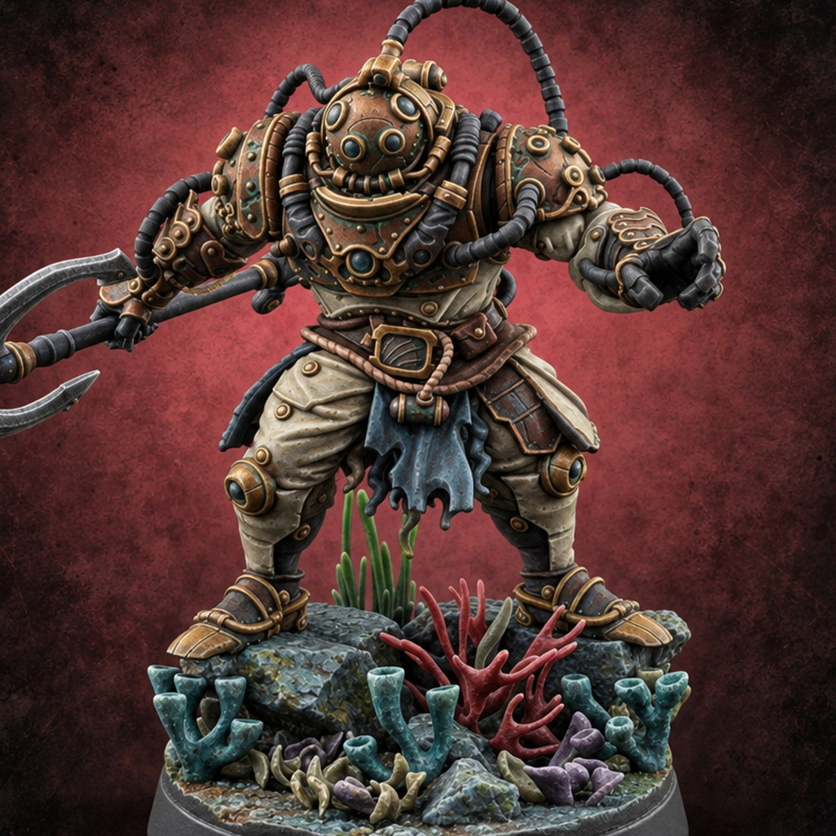 Hoses Looping Overhead Human Deep Sea Diver Warrior — painted concept preview (miniature supplied unpainted)