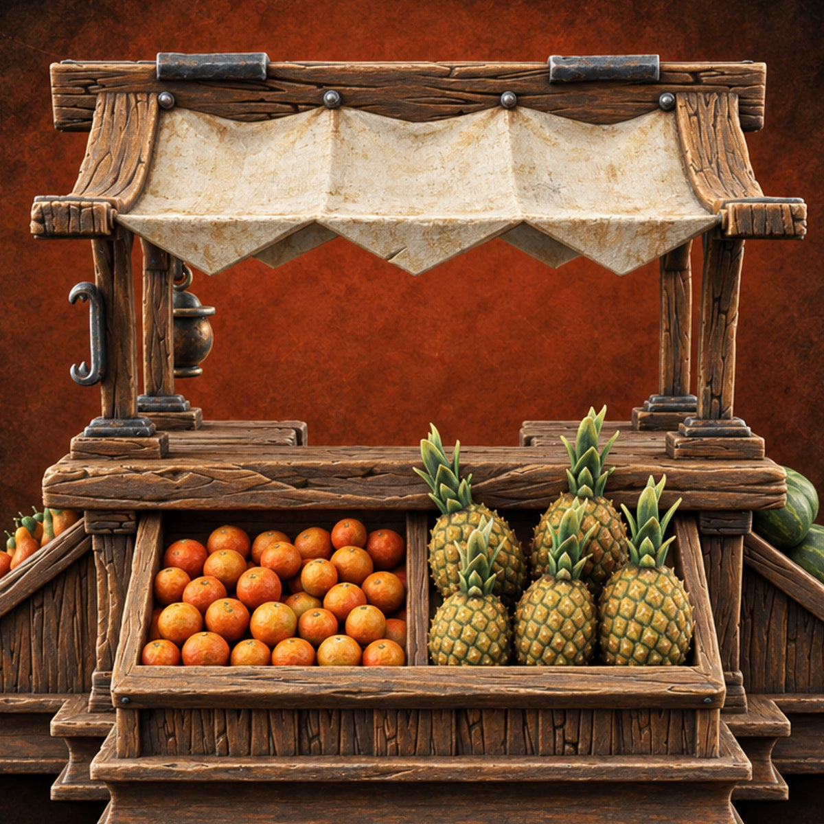 Pineapple Pricing Dispute Wooden Fruit Market Stall — painted concept preview (terrain supplied unpainted)
