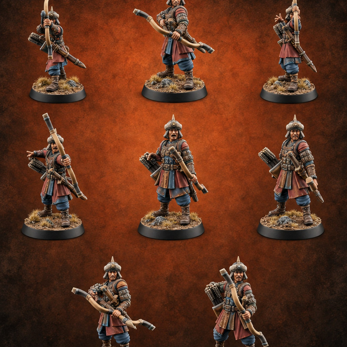 Steppe Wind at Their Backs Human Steppe Archers with Recurve Bows — painted concept preview (miniature supplied unpainted)