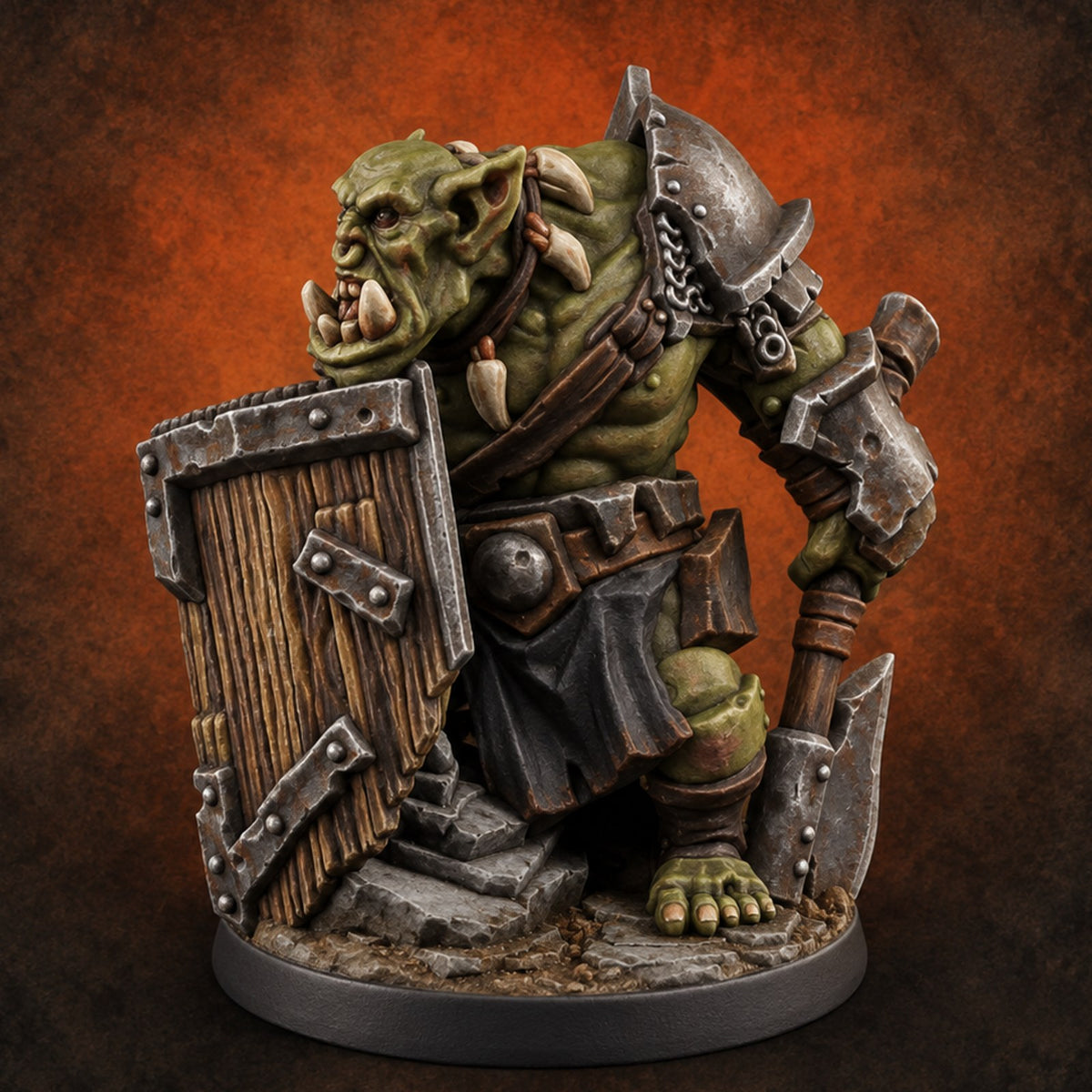 Too Mean for Distance Orc Melee Warrior A — painted concept preview (miniature supplied unpainted)