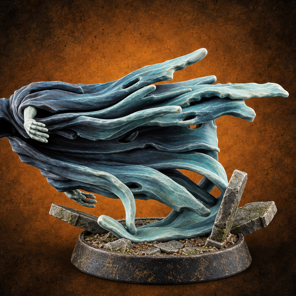 Hood Up, Arms Out Ghost Spirit E — painted concept preview (miniature supplied unpainted)