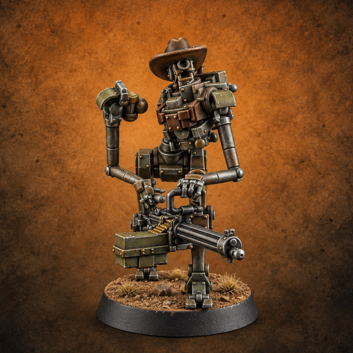 Guns at the Hip Weird War Automaton Machine Gunner E — painted concept preview (miniature supplied unpainted)
