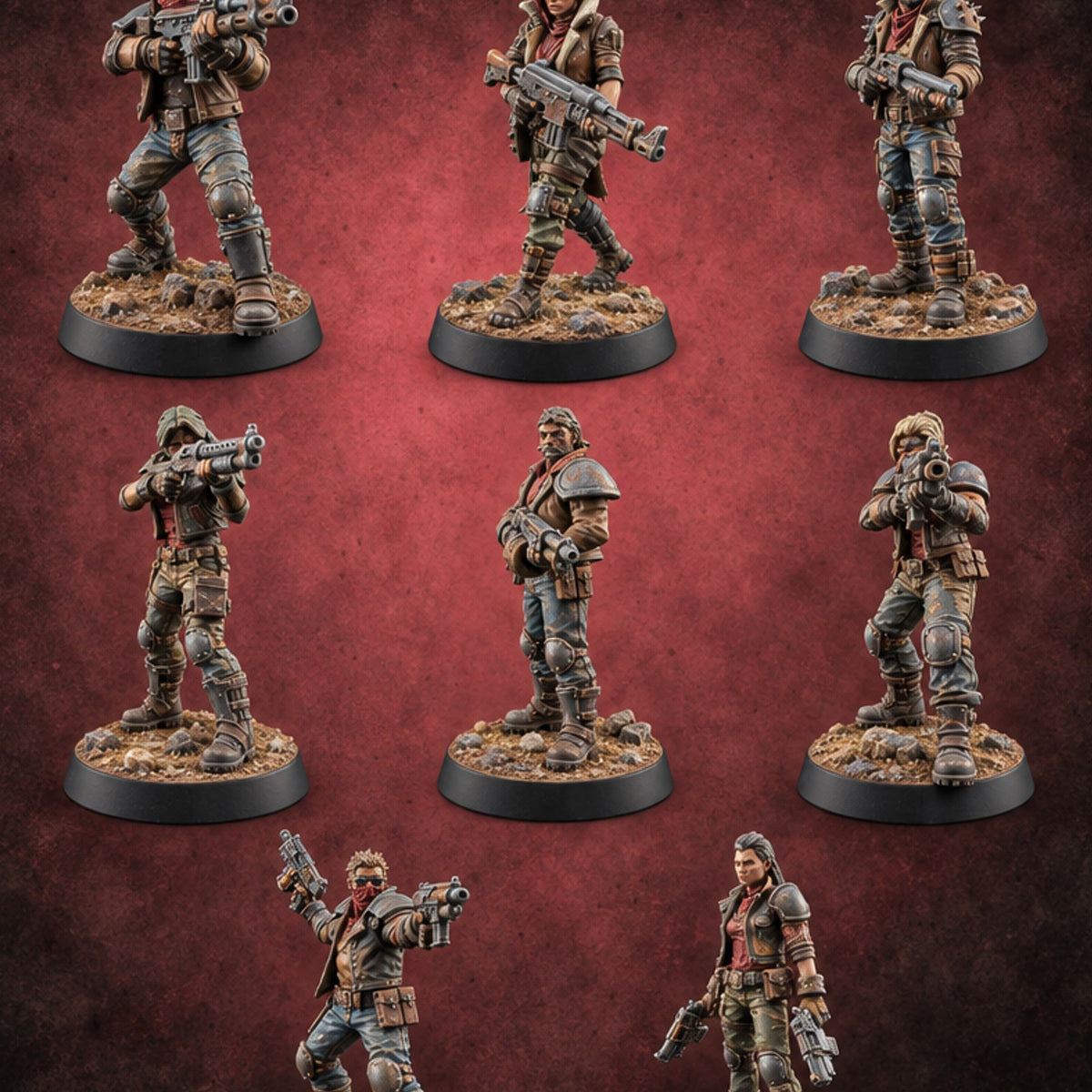 Wasteland Welcome Committee Human Raiders — painted concept preview (miniature supplied unpainted)